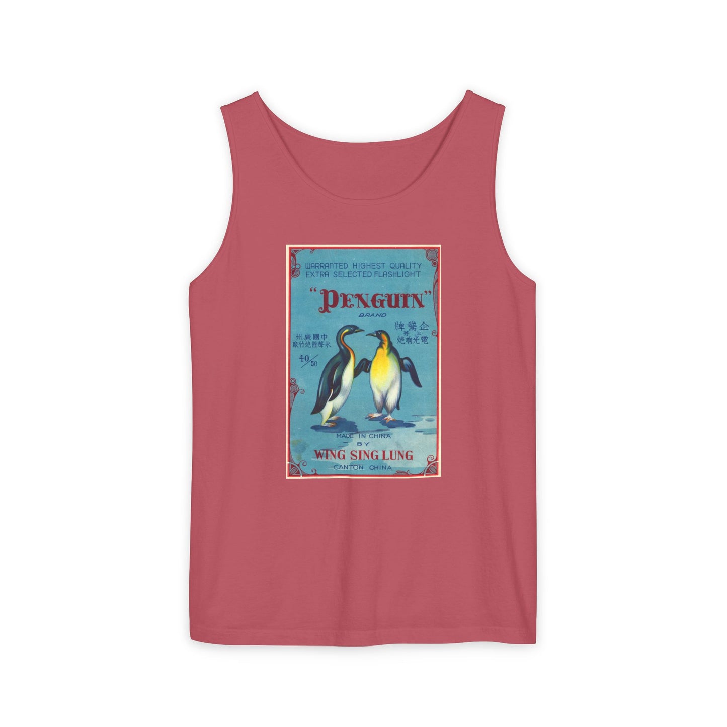 Penguin Brand Firecrackers tank top gray — 4th of July vintage graphic tank — The Faded Label Co.