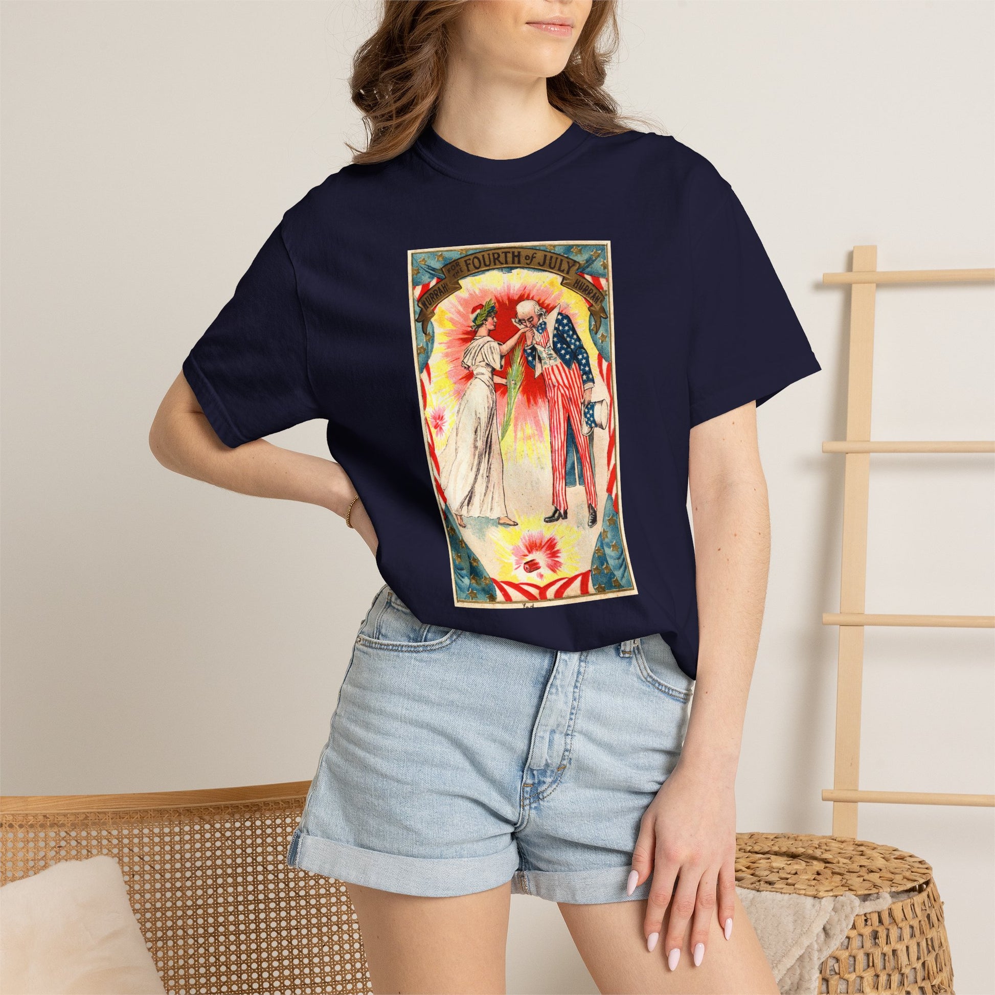 Uncle Sam and Columbia t-shirt size chart — Comfort Colors 1717 vintage patriotic tee — The Faded Label Co.