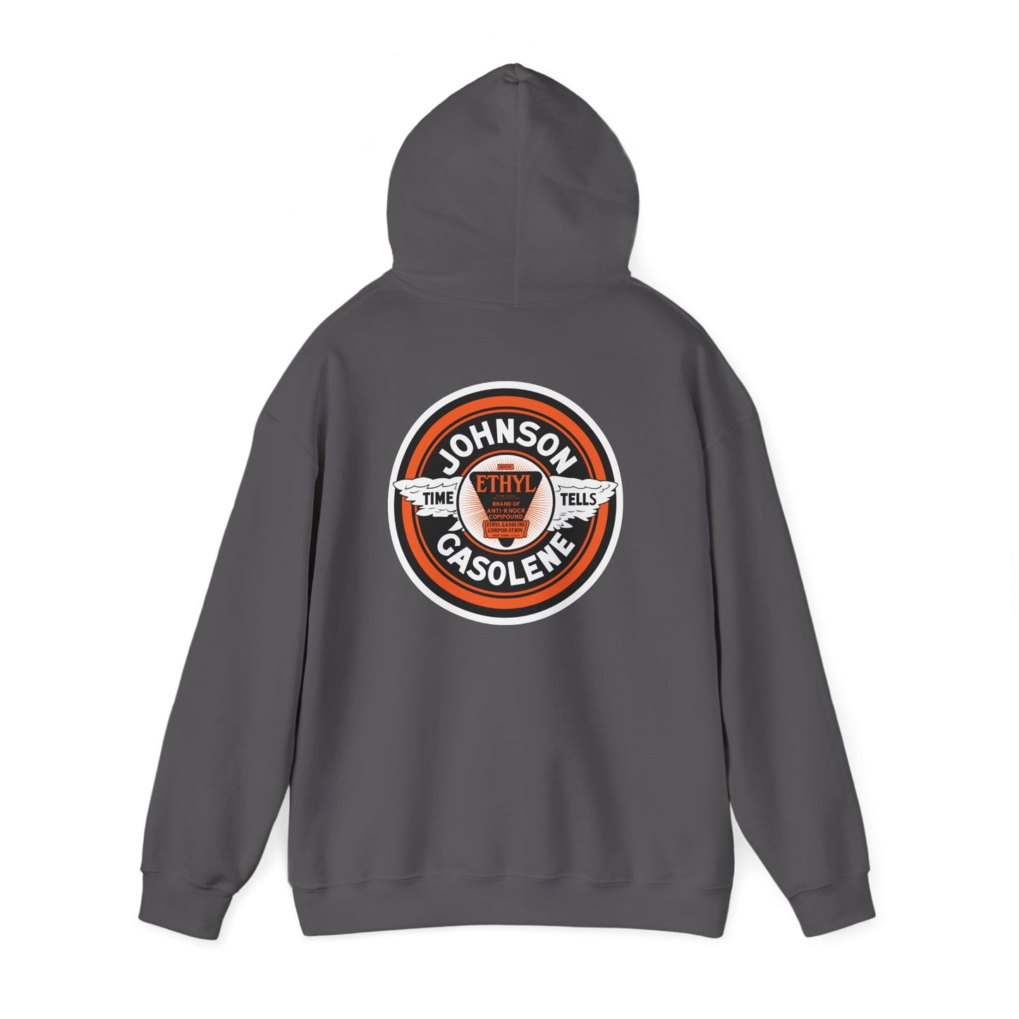 Vintage Johnson Gasolene Logo Hoodie — Retro Petrol Station Sweatshirt