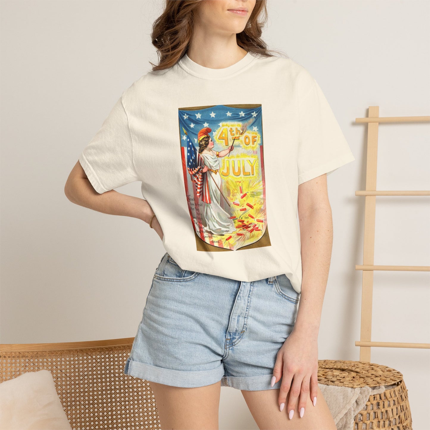 4th of July Flag Girl t-shirt on model — vintage patriotic Americana tee — The Faded Label Co.