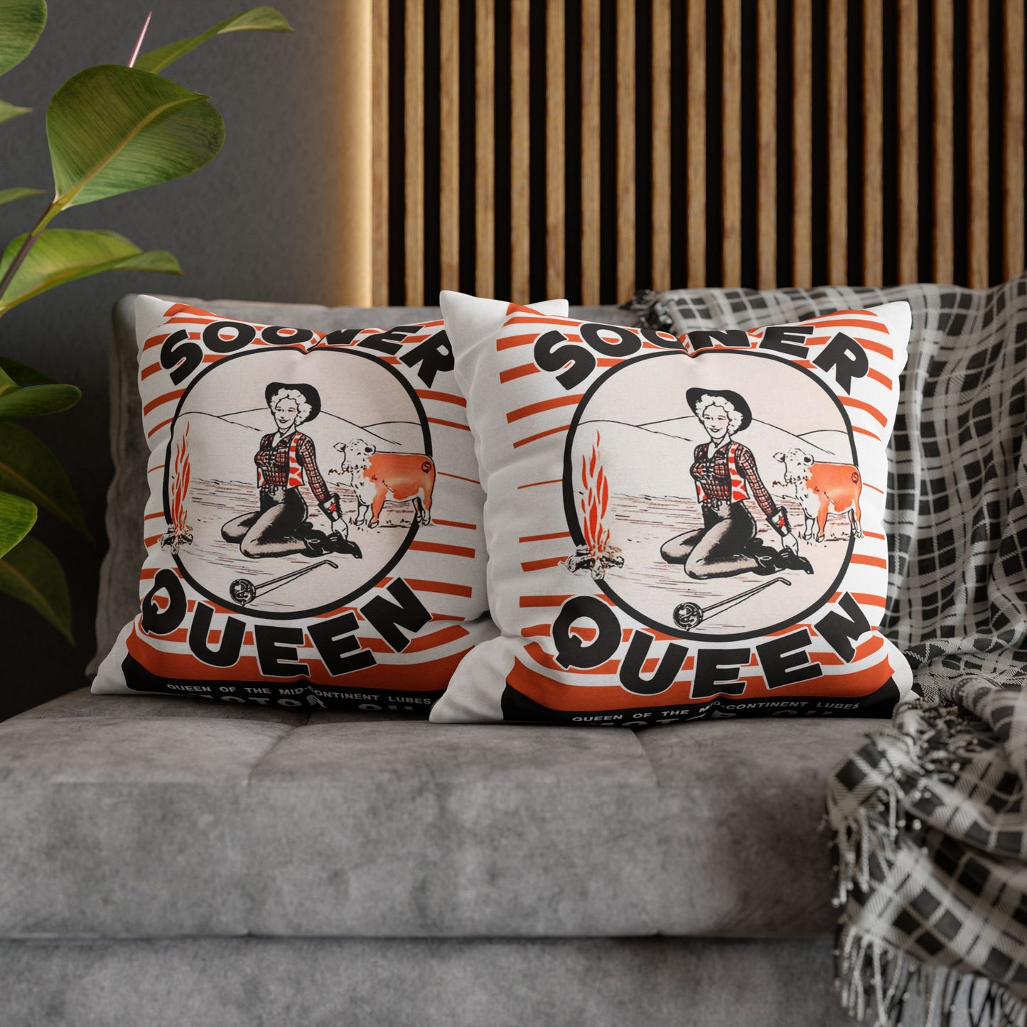 Sooner Queen Square Pillowcase — Retro Cowboy Cowgirl Vintage Western Accent Pillow