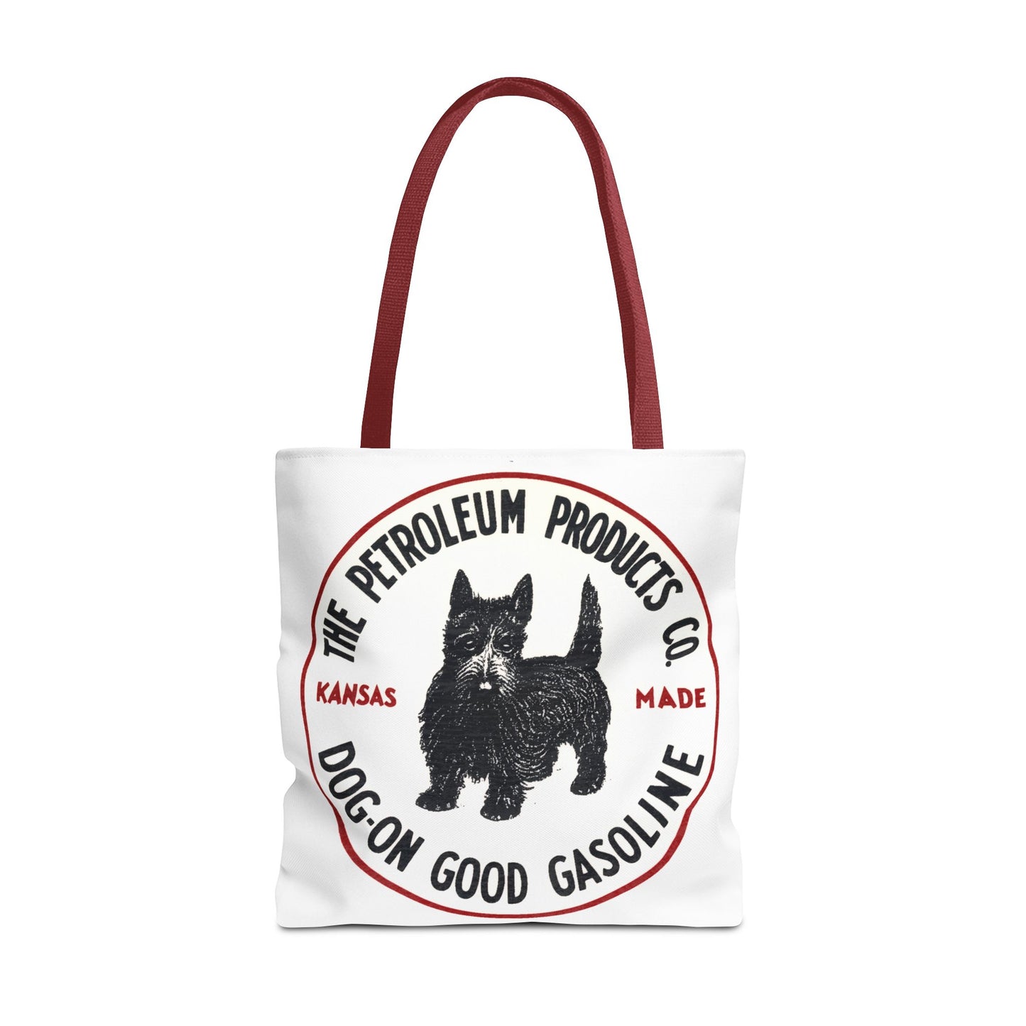 Dog-On Good Gasoline polyester tote bag black — Kansas petroleum brand — The Faded Label Co.