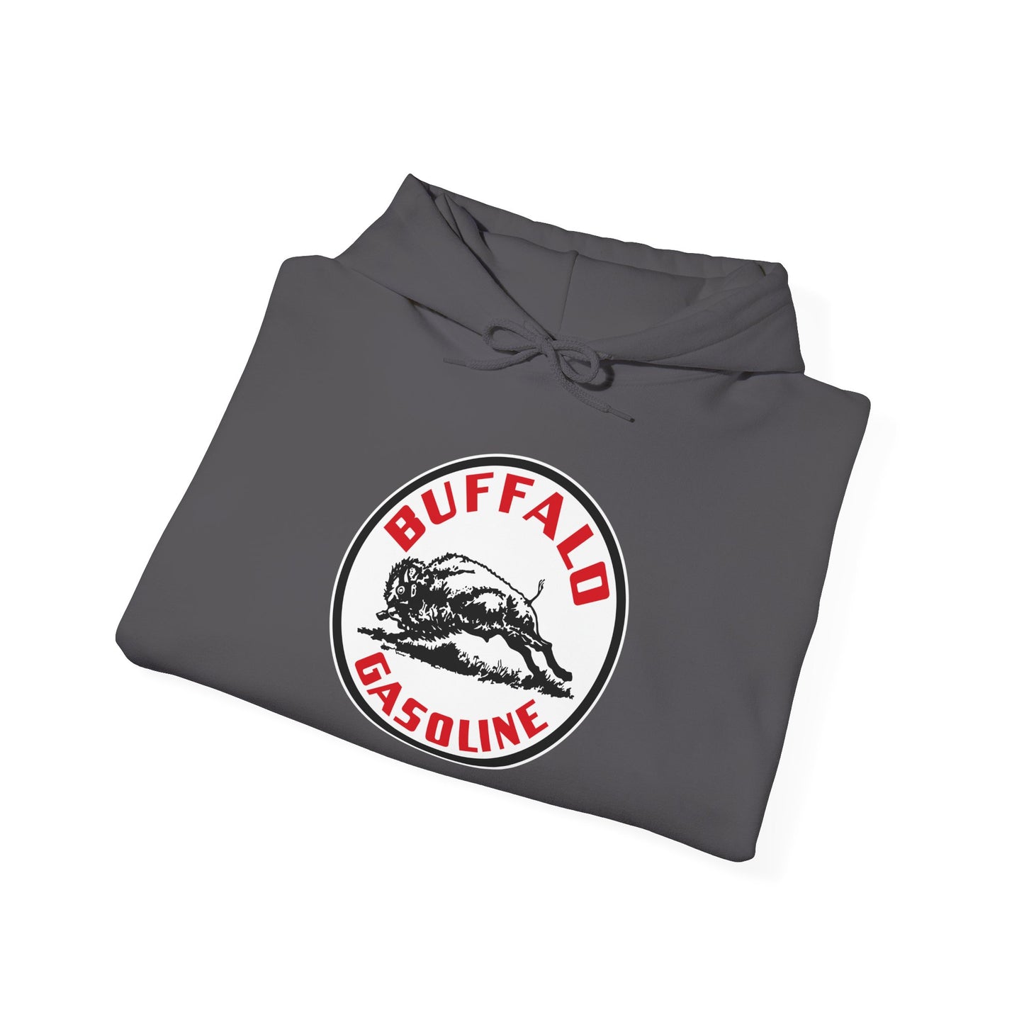 Buffalo Gasoline Retro Logo Hoodie — Vintage Bison Fuel Graphic Sweatshirt