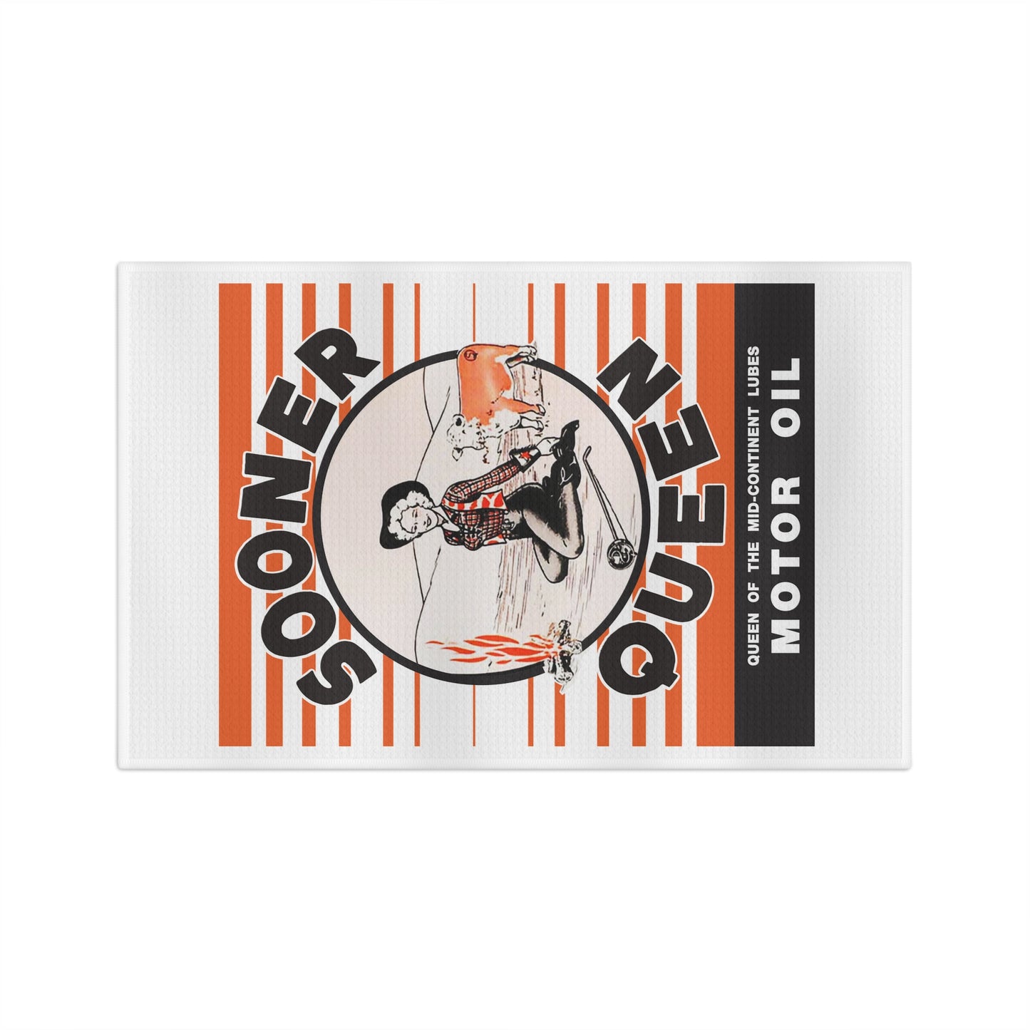 Sooner Queen Motor Oil Kitchen Tea Towel — Vintage Cowgirl Retro Gas & Oil Design