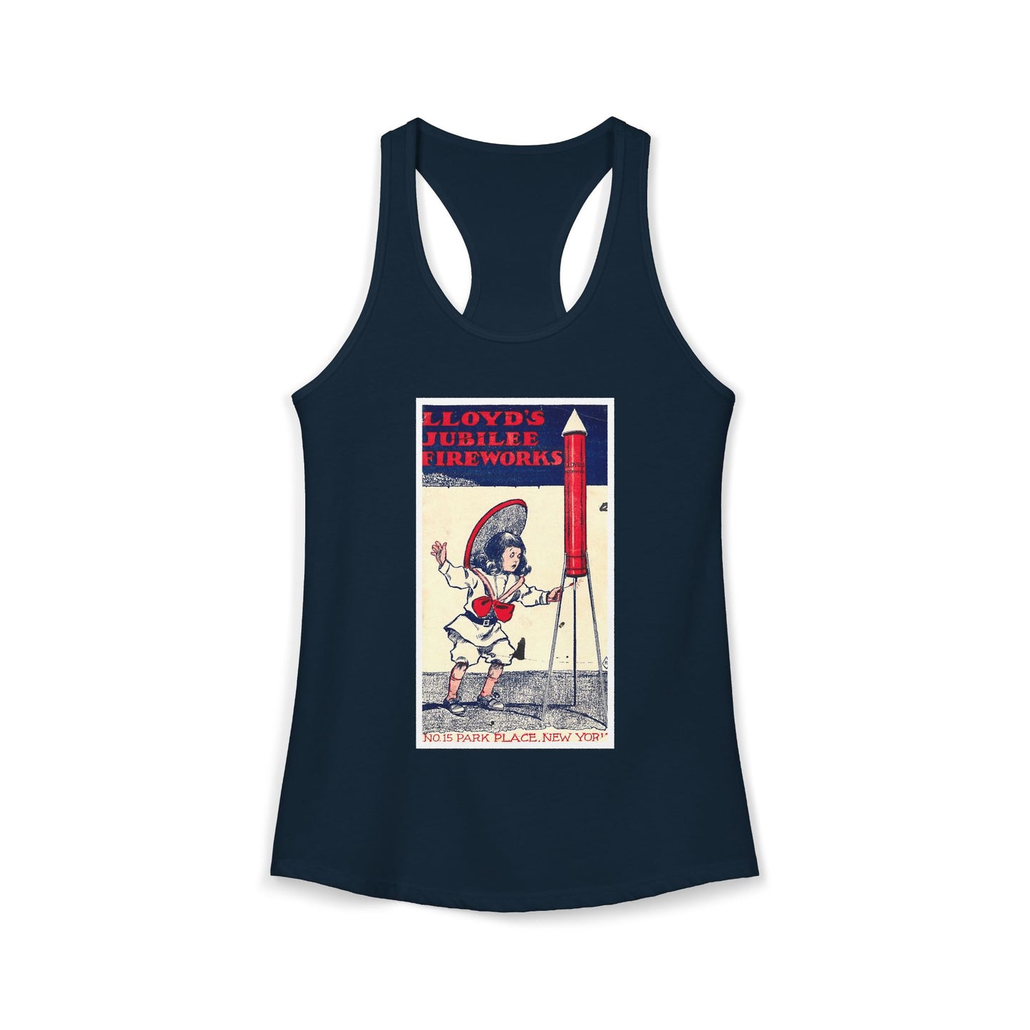 Lloyd's Jubilee Firecrackers racerback tank red — vintage firecracker label graphic — The Faded Label Co.