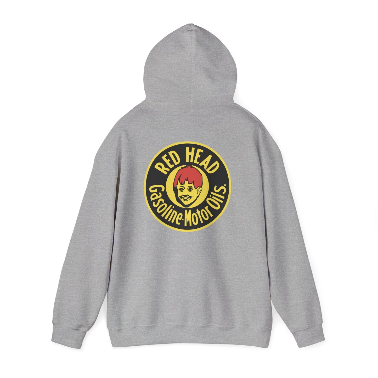 Red Head Gasoline Logo Hoodie — Vintage Automotive Graphic Sweatshirt