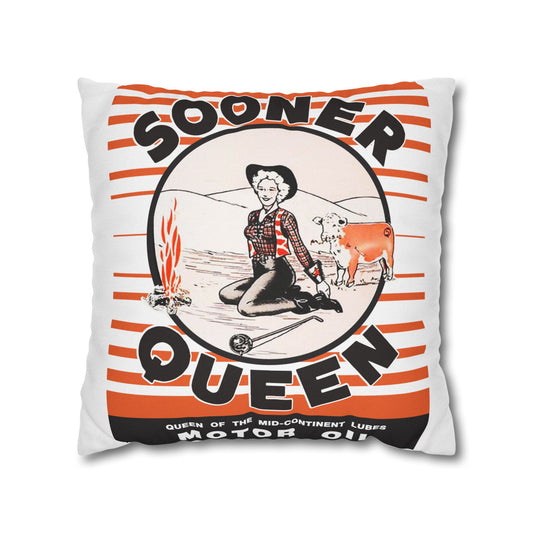 Sooner Queen Motor Oil accent pillow — vintage Oklahoma petroliana decor — The Faded Label Co.