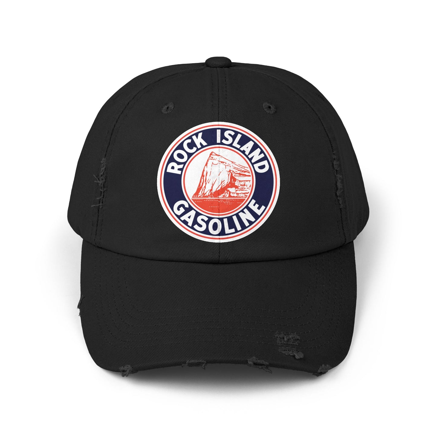 Rock Island Gasoline distressed cap black — vintage petroliana hat — The Faded Label Co.