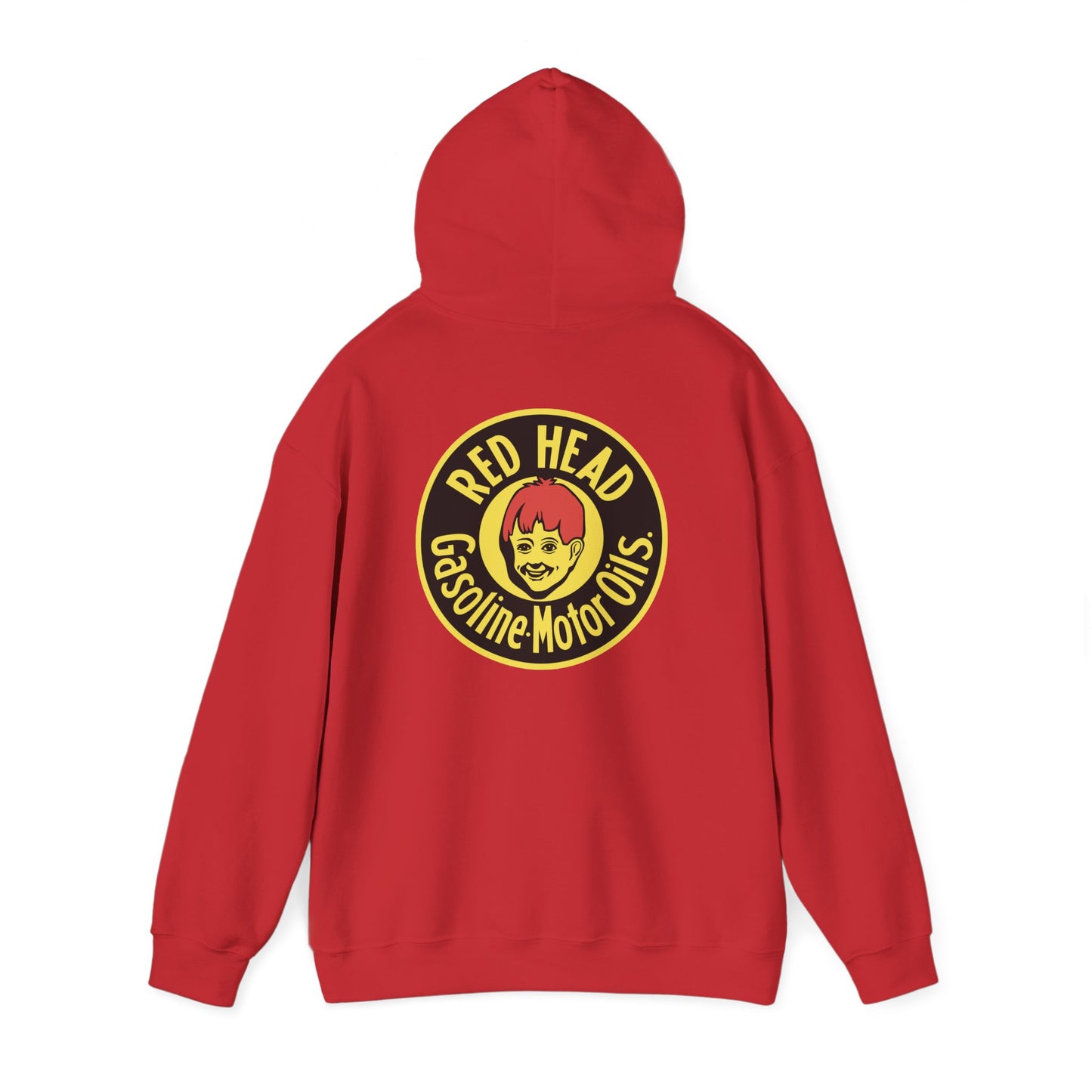Red Head Gasoline Logo Hoodie — Vintage Automotive Graphic Sweatshirt