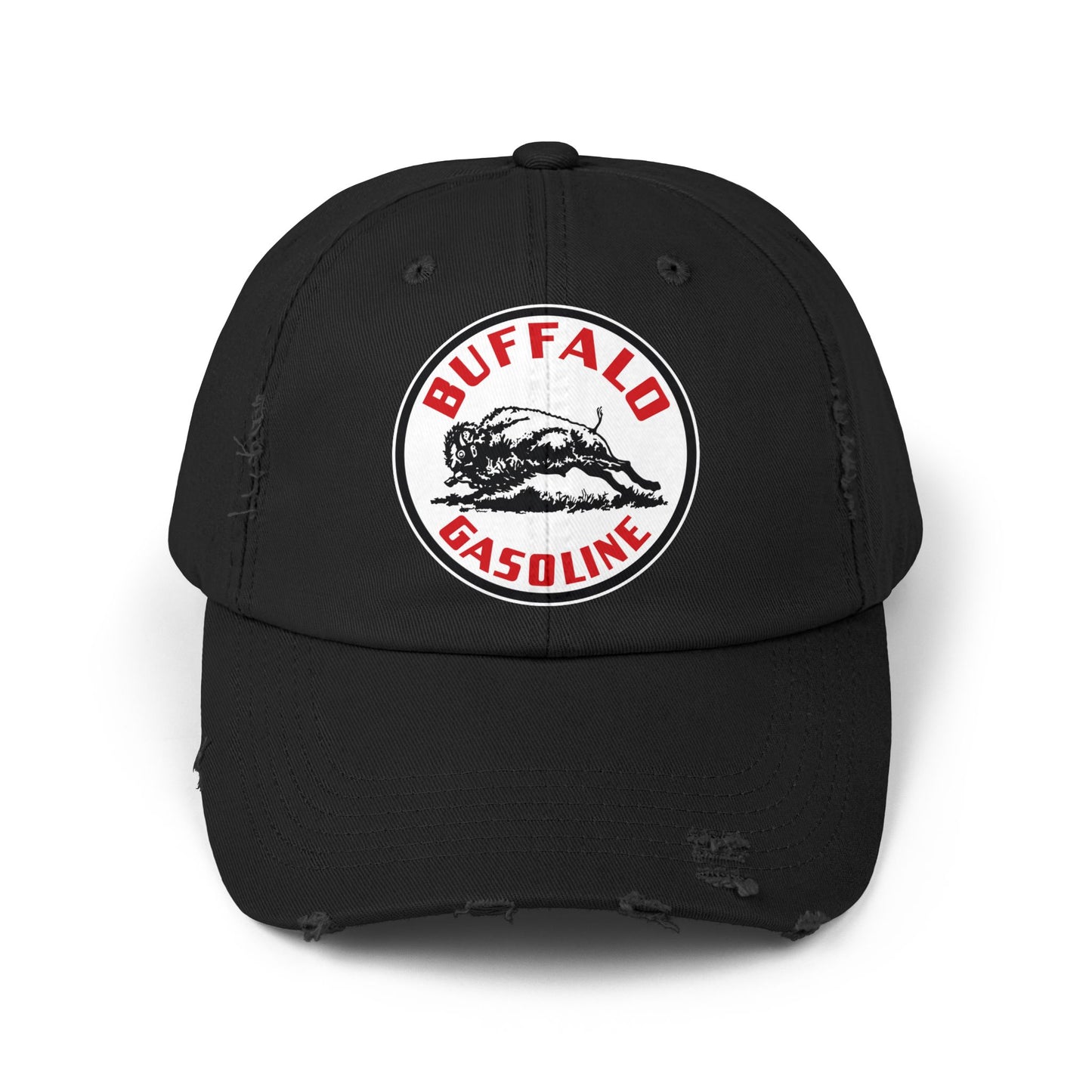 Buffalo Gasoline distressed cap black — vintage petroliana hat — The Faded Label Co.