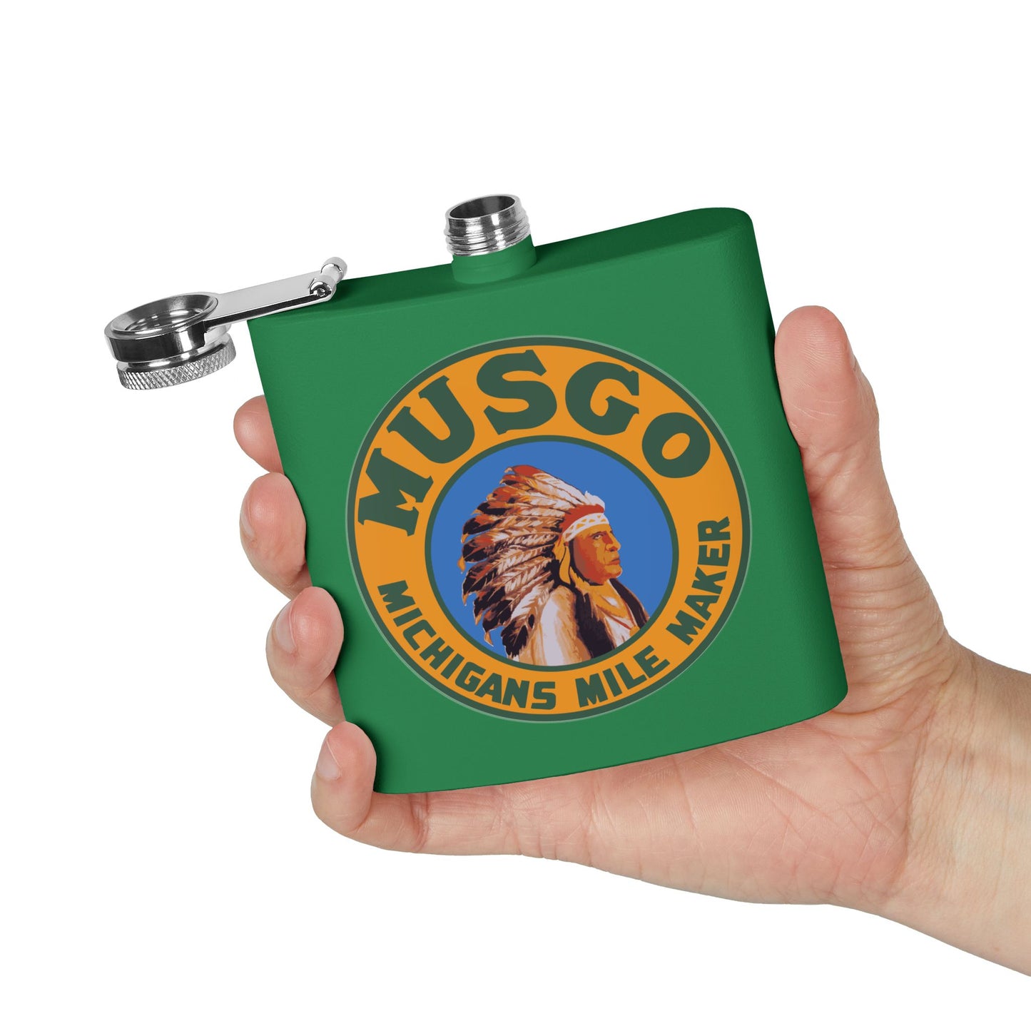 Musgo Flask — Vintage Michigan Petroliana Gift | The Faded Label Co.