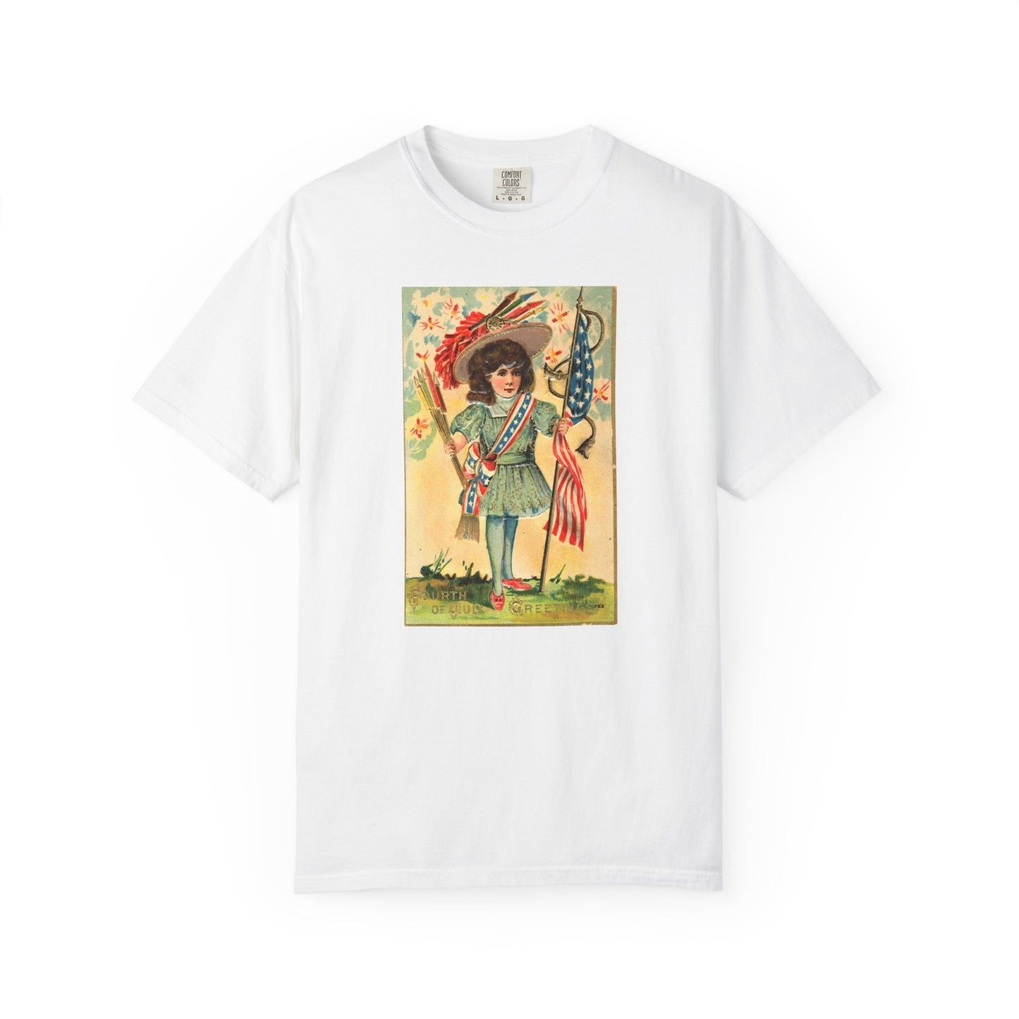 4th of July Patriotic Girl T-Shirt — Vintage Patriotic Postcard Art | The Faded Label Co.