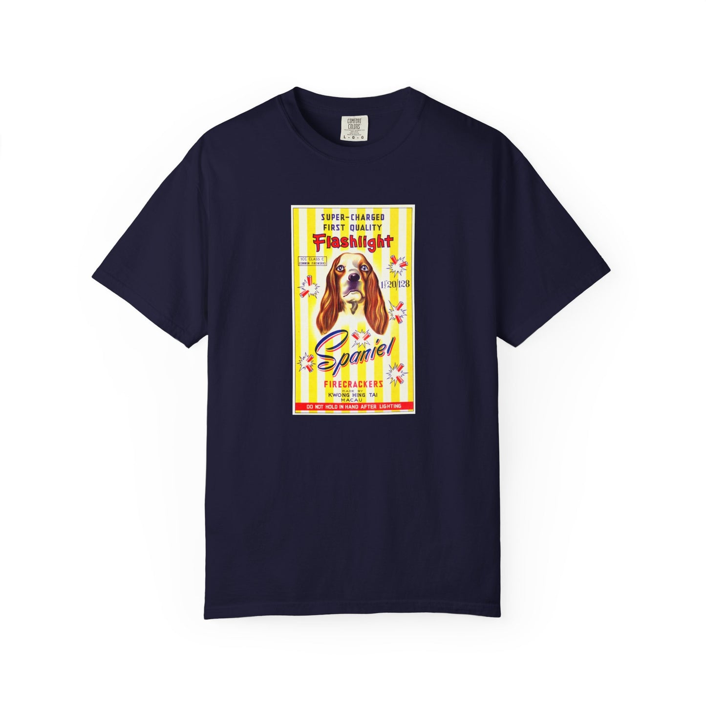 Spaniel Brand Firecrackers t-shirt True Navy — vintage Independence Day fireworks art tee — The Faded Label Co.