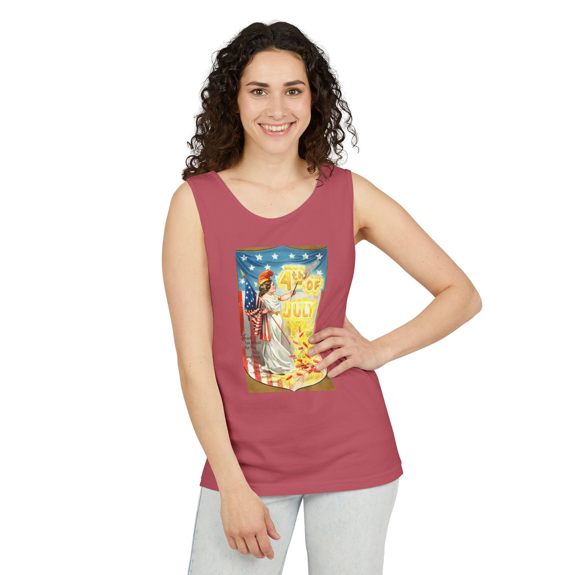 4th of July Flag Girl tank top size chart — Comfort Colors 9360 unisex vintage tank — The Faded Label Co.