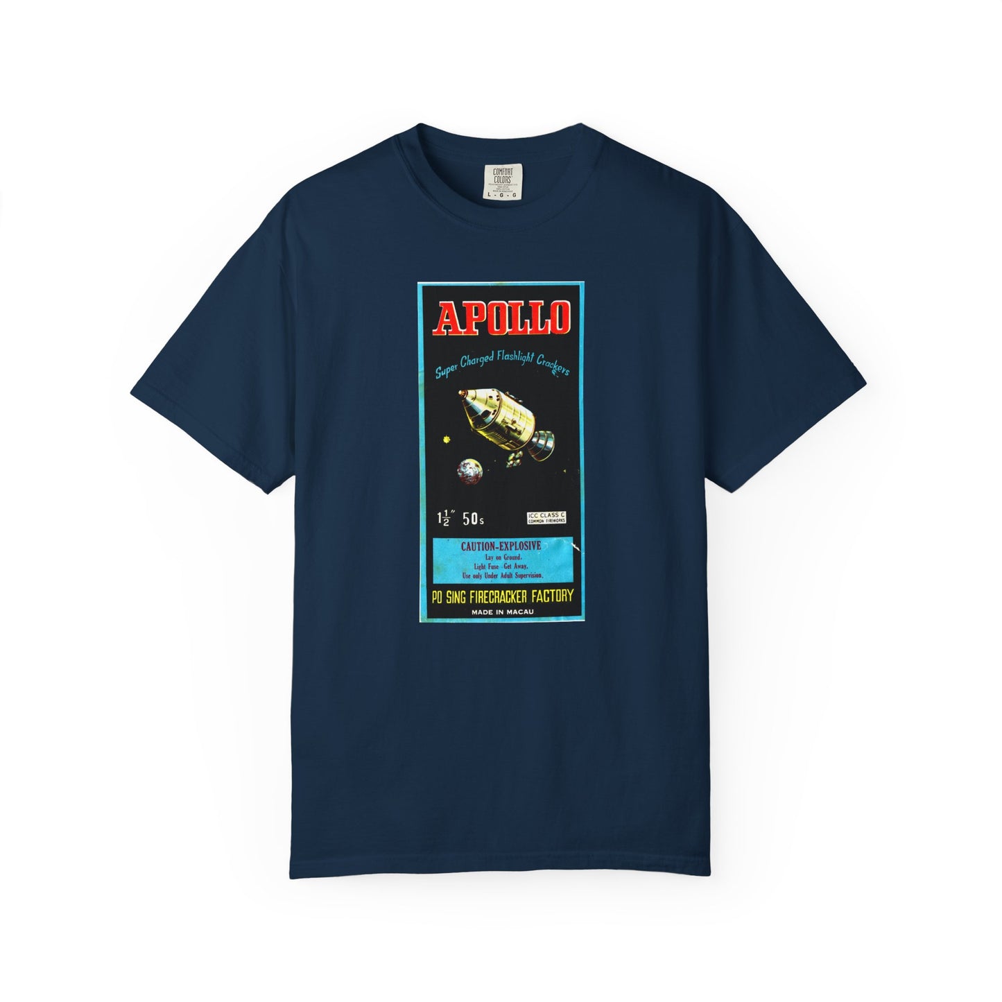 Apollo Firecrackers t-shirt folded — Comfort Colors vintage fireworks tee — The Faded Label Co.