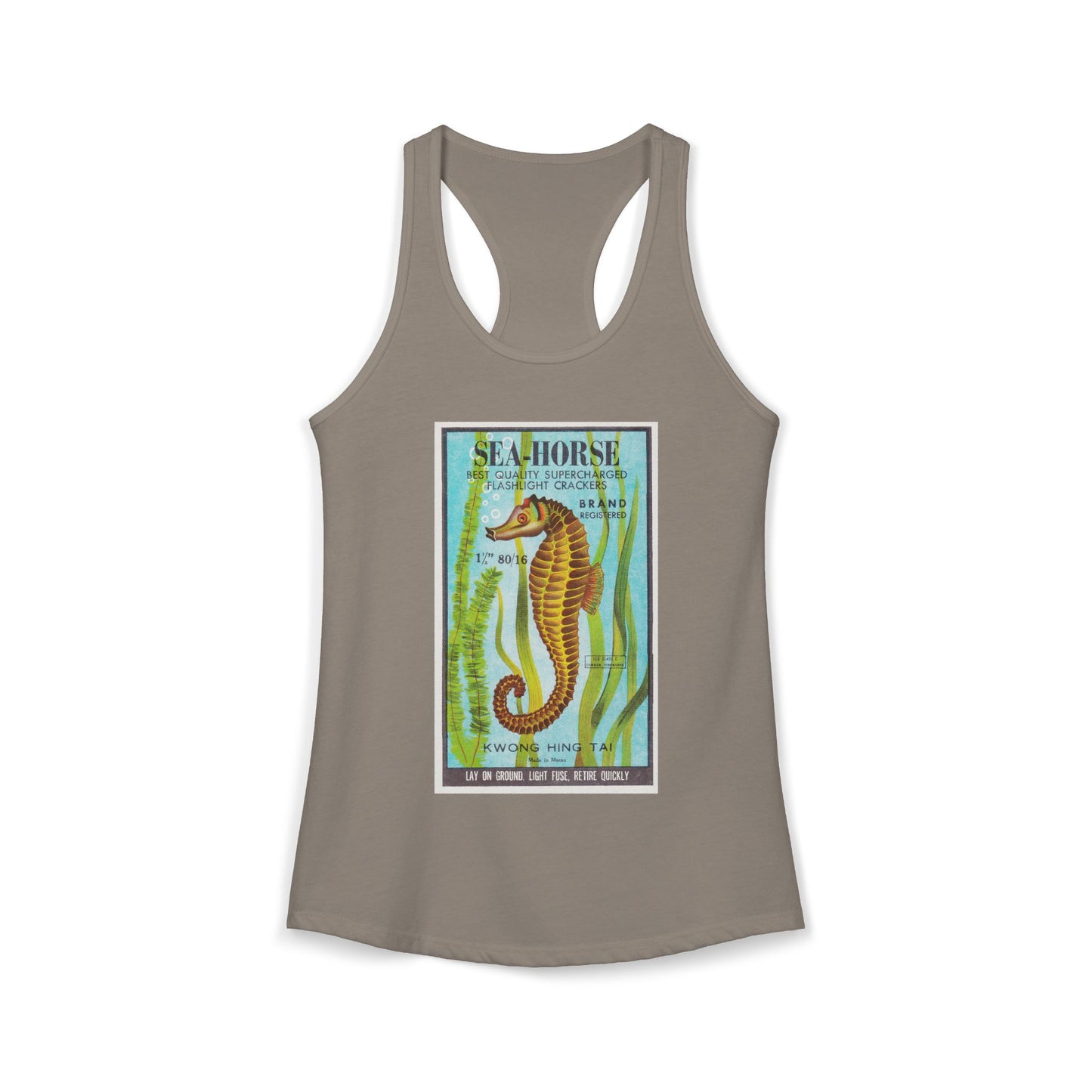 Seahorse Brand Firecrackers racerback tank navy — America's 250th anniversary apparel — The Faded Label Co.