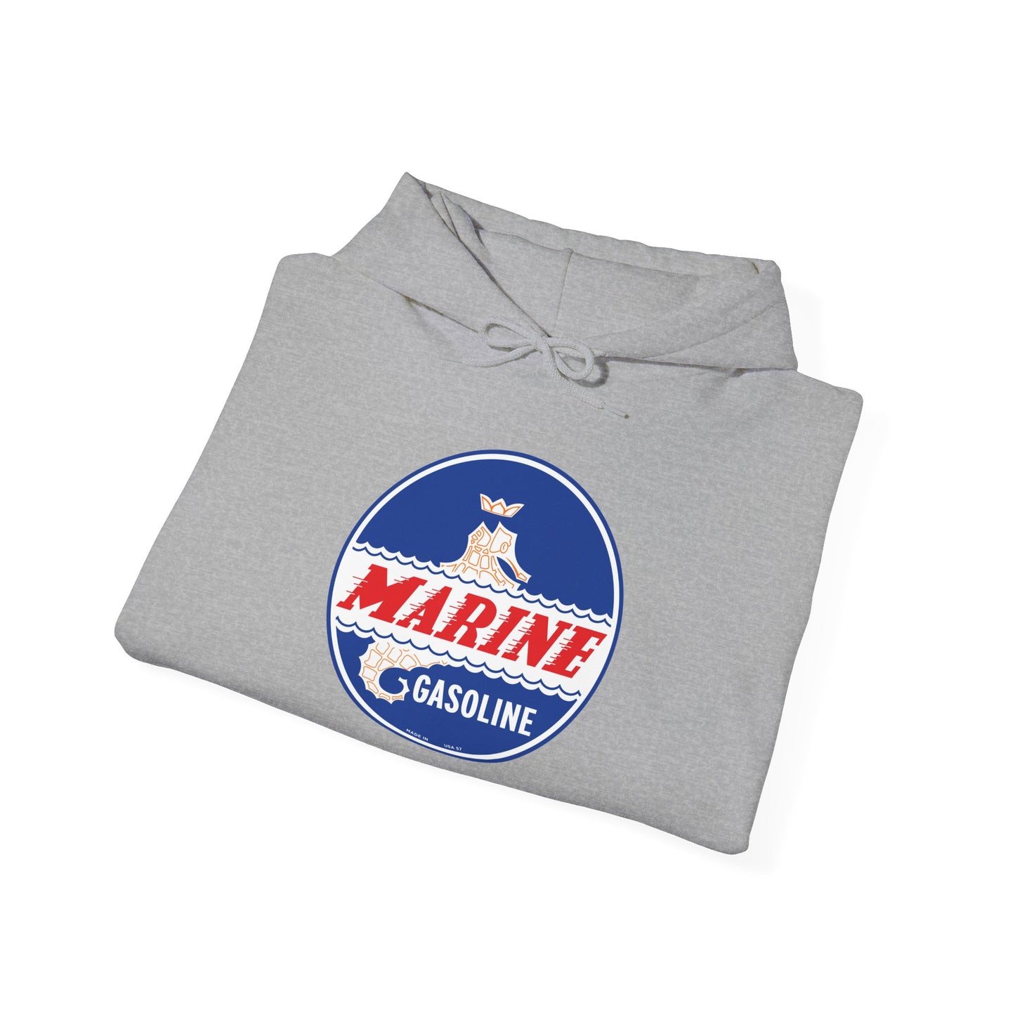 Marine Gasoline Logo Hoodie — Retro Nautical Engine Club Sweatshirt