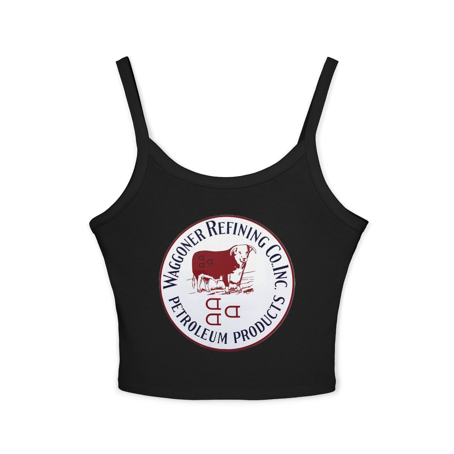Waggoner Refining Co. crop tank black — vintage Texas petroliana apparel — The Faded Label Co.