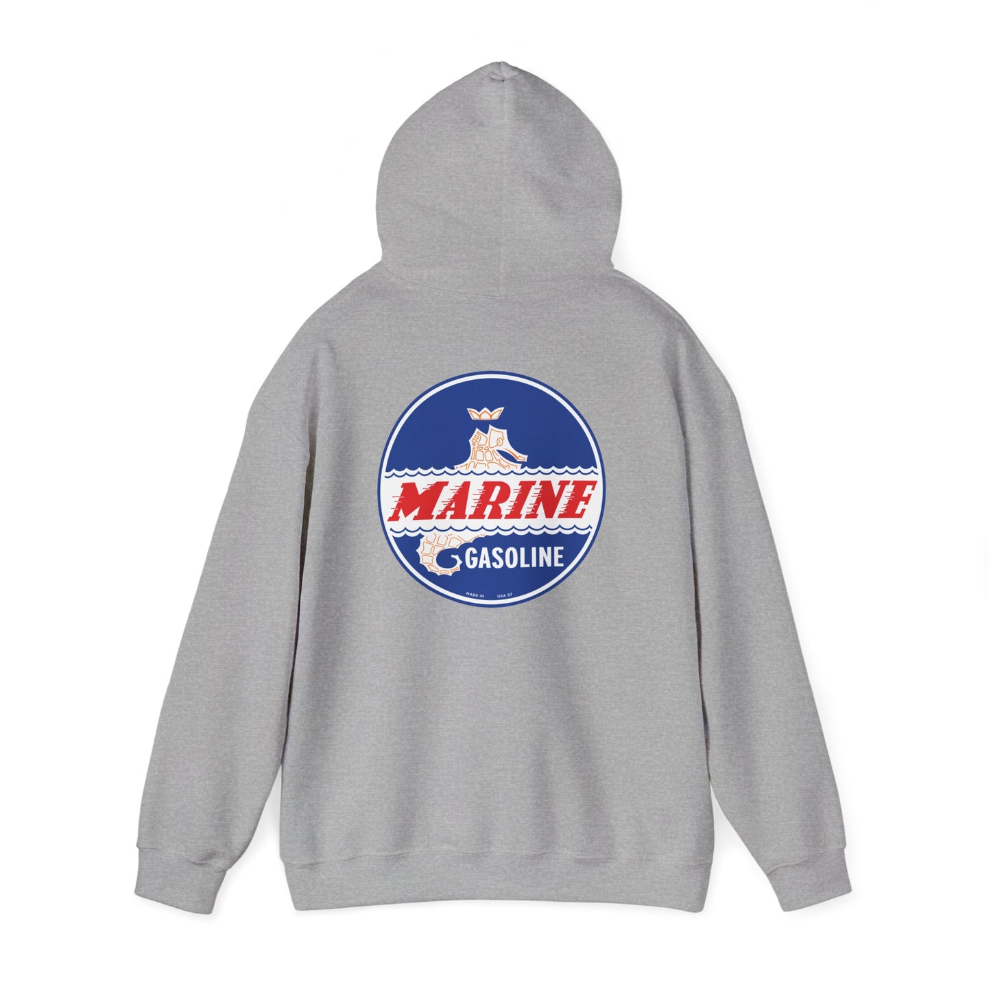 Marine Gasoline Logo Hoodie — Retro Nautical Engine Club Sweatshirt