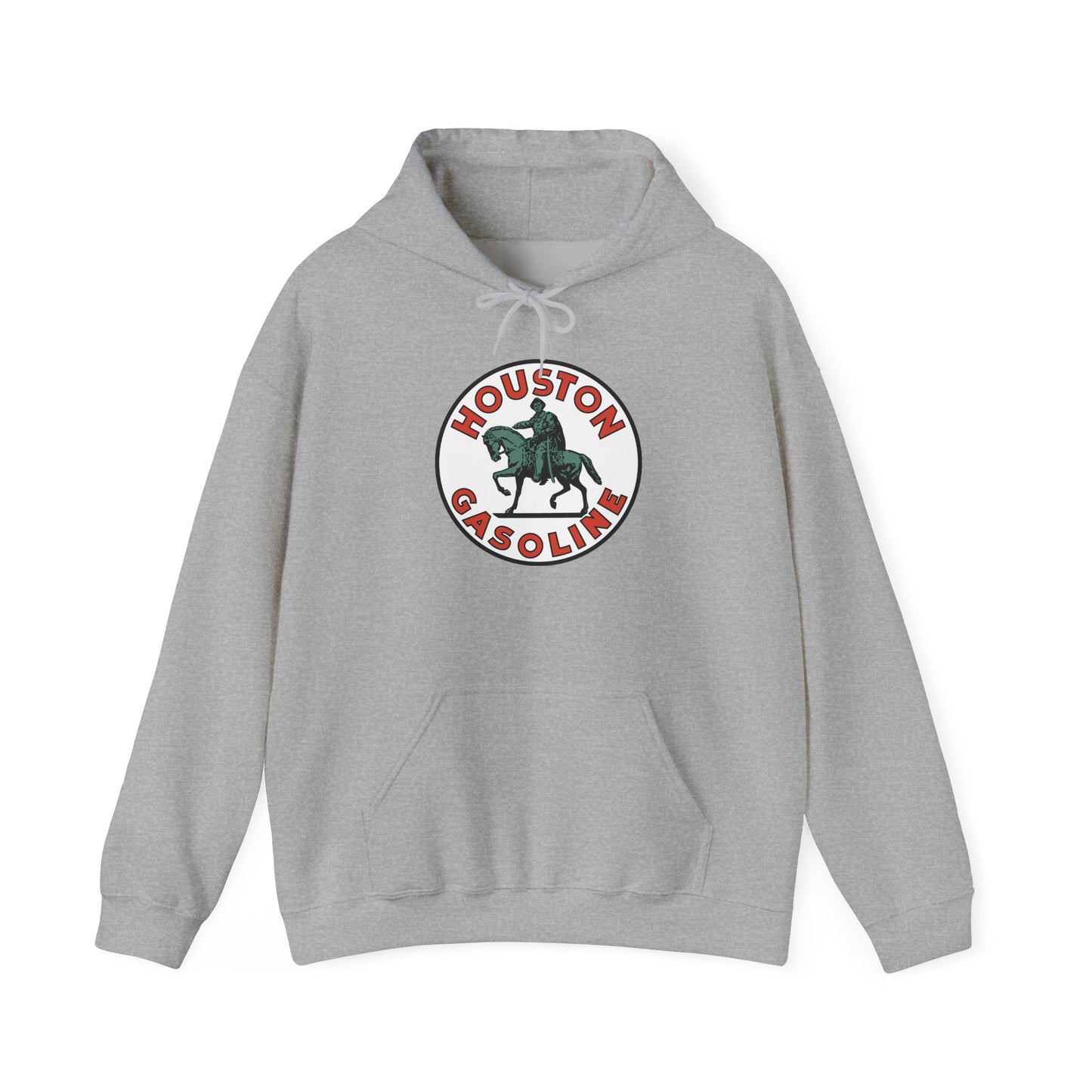 Houston Gasoline Logo Hoodie — Vintage Equestrian Gas Station Crewneck