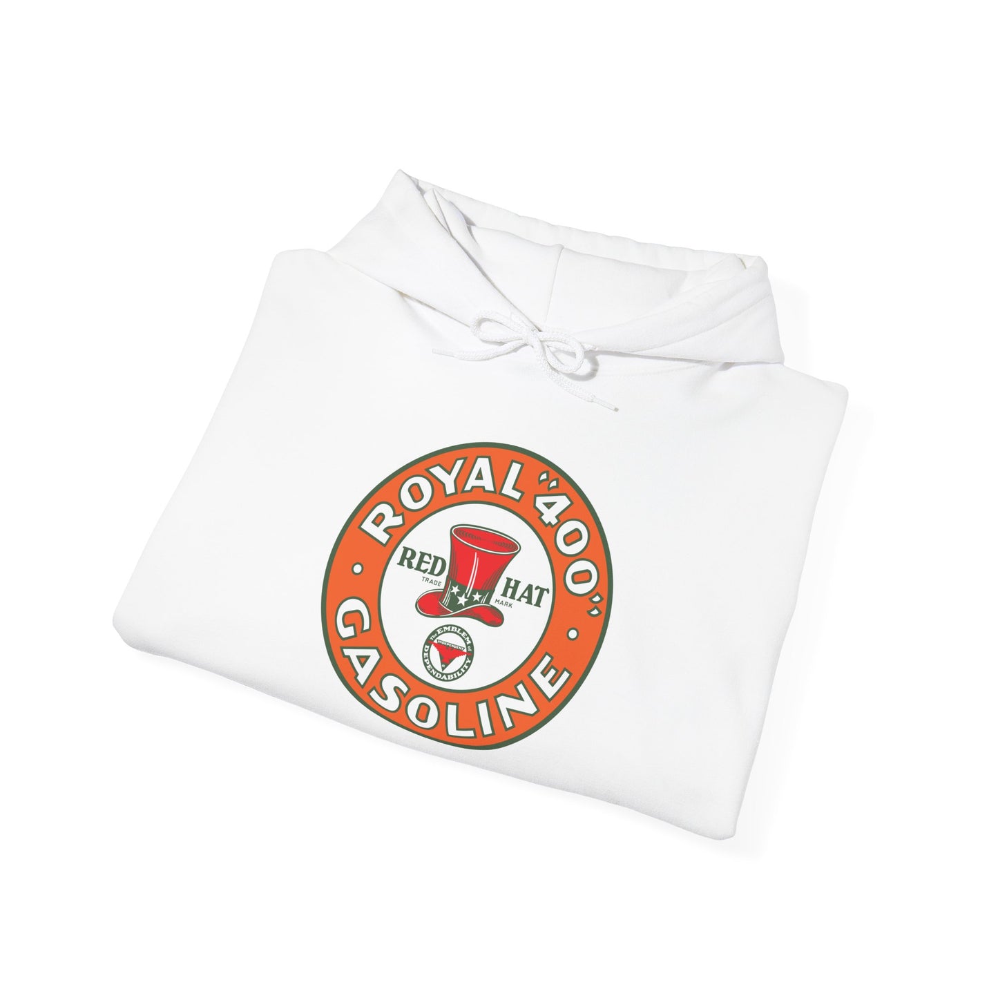 "Royal 400" Red Hat Gasoline Logo Hoodie —  Retro Fuel Emblem