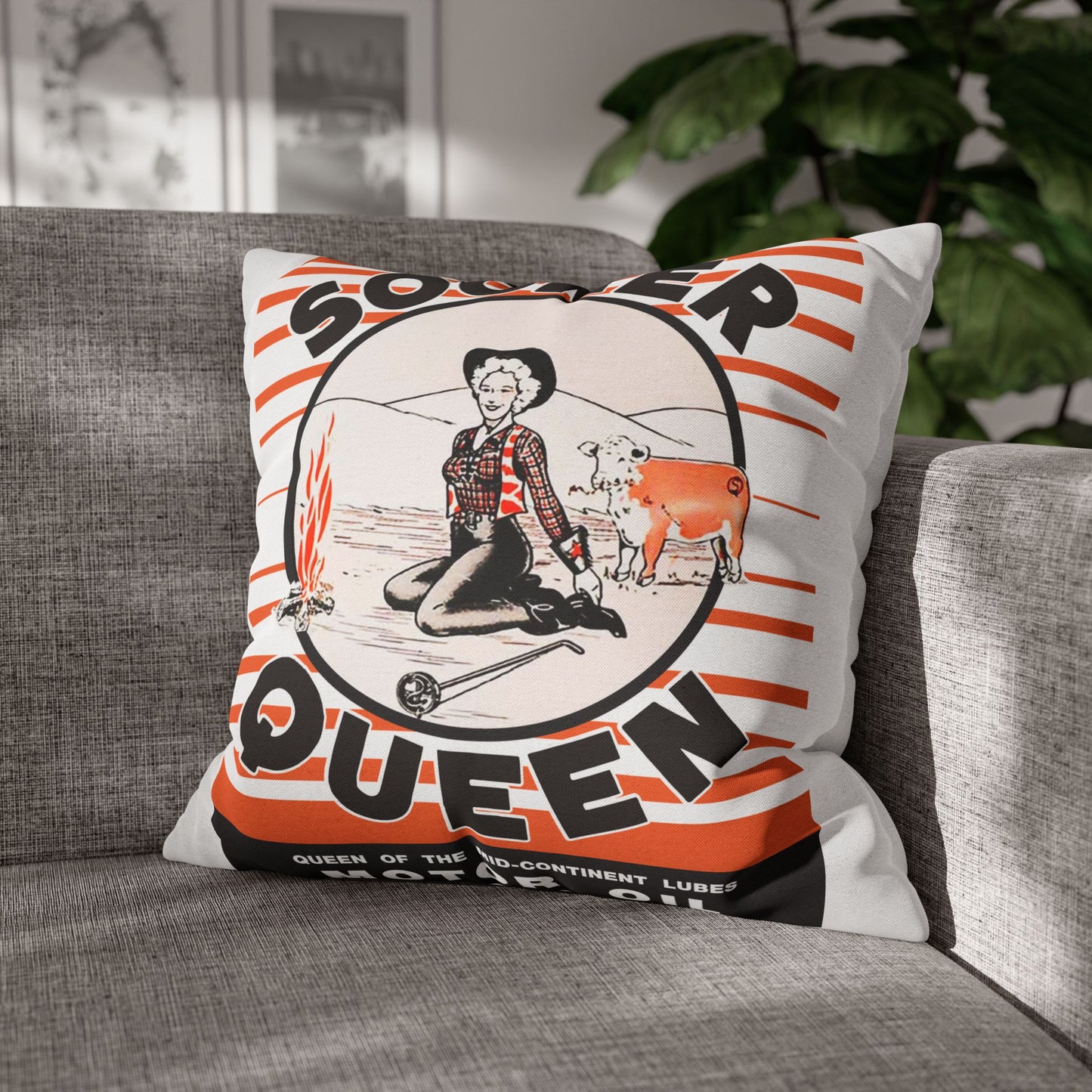 Sooner Queen Square Pillowcase — Retro Cowboy Cowgirl Vintage Western Accent Pillow