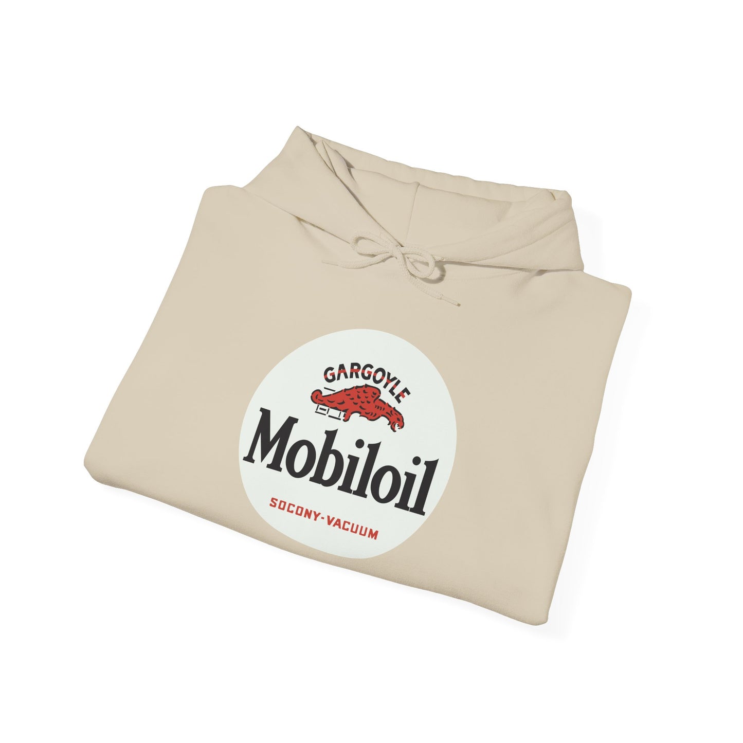 Mobiloil Logo Hoodie — Vintage Gargoyle Motor Oil Graphic Sweatshirt