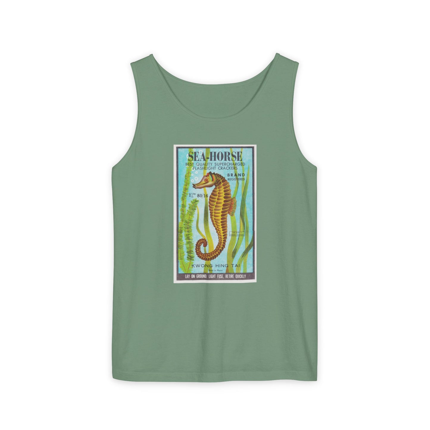 Seahorse Brand Firecrackers tank top chambray — America's 250th anniversary apparel — The Faded Label Co.