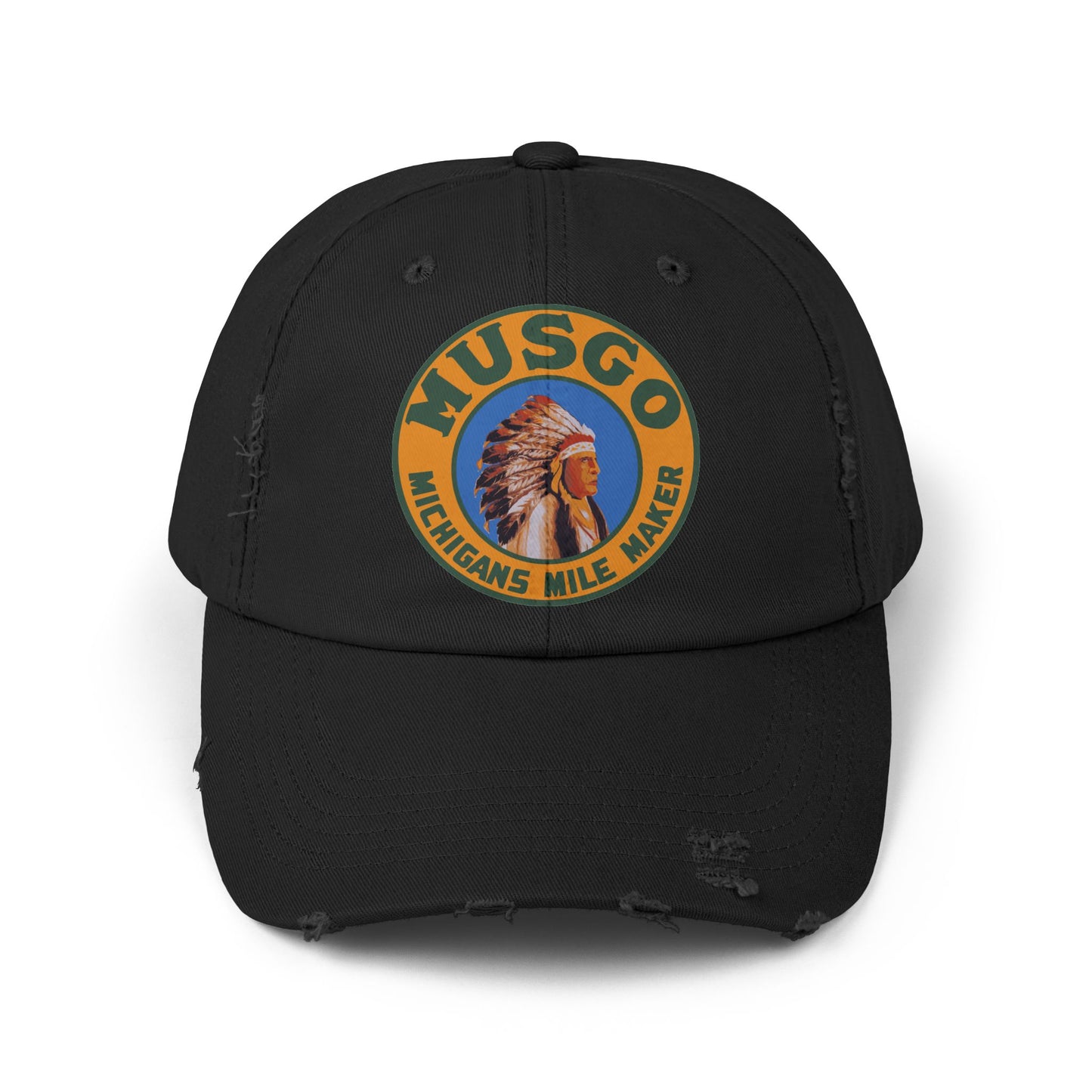 Musgo Gasoline distressed cap scotland blue — vintage petroliana hat — The Faded Label Co.