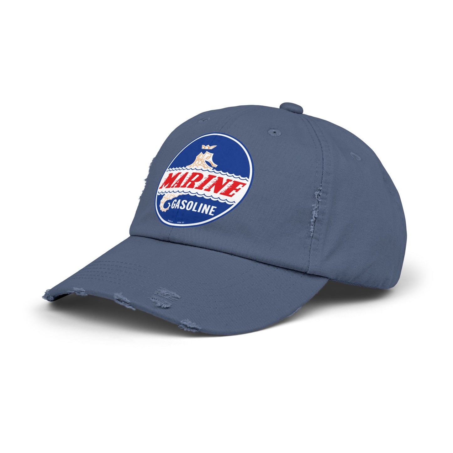 Marine Gasoline Distressed Cap — Vintage Dockside Petroliana Hat | The Faded Label Co.