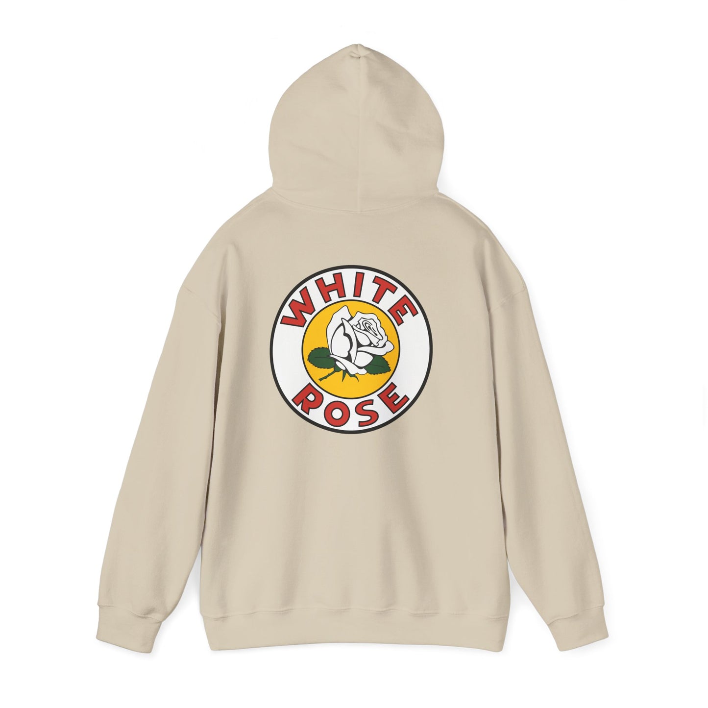 White Rose Logo Hoodie — Vintage Floral Graphic Pullover