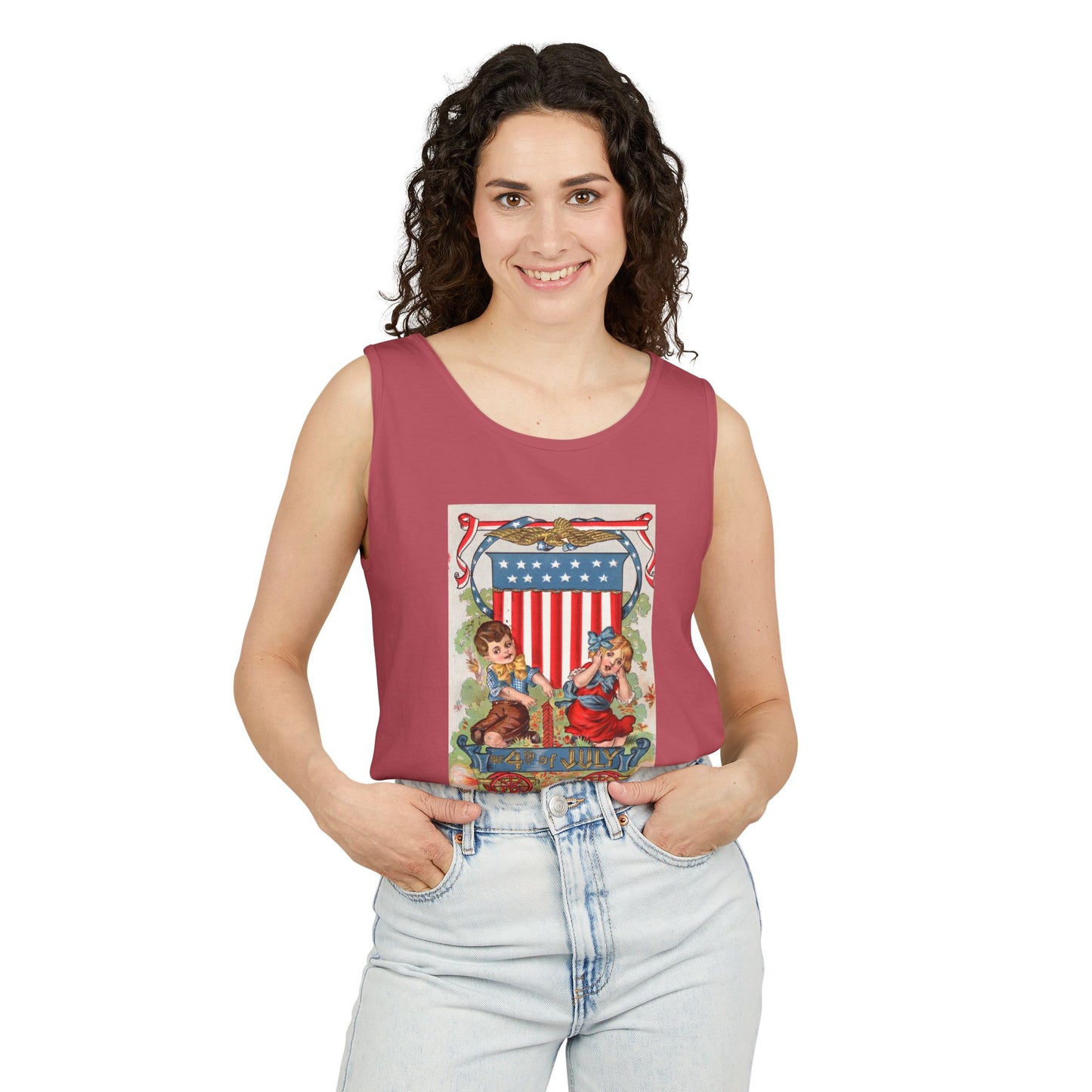 1908 Fourth of July Wagon Tank Top — Vintage Patriotic Postcard Art | The Faded Label Co.