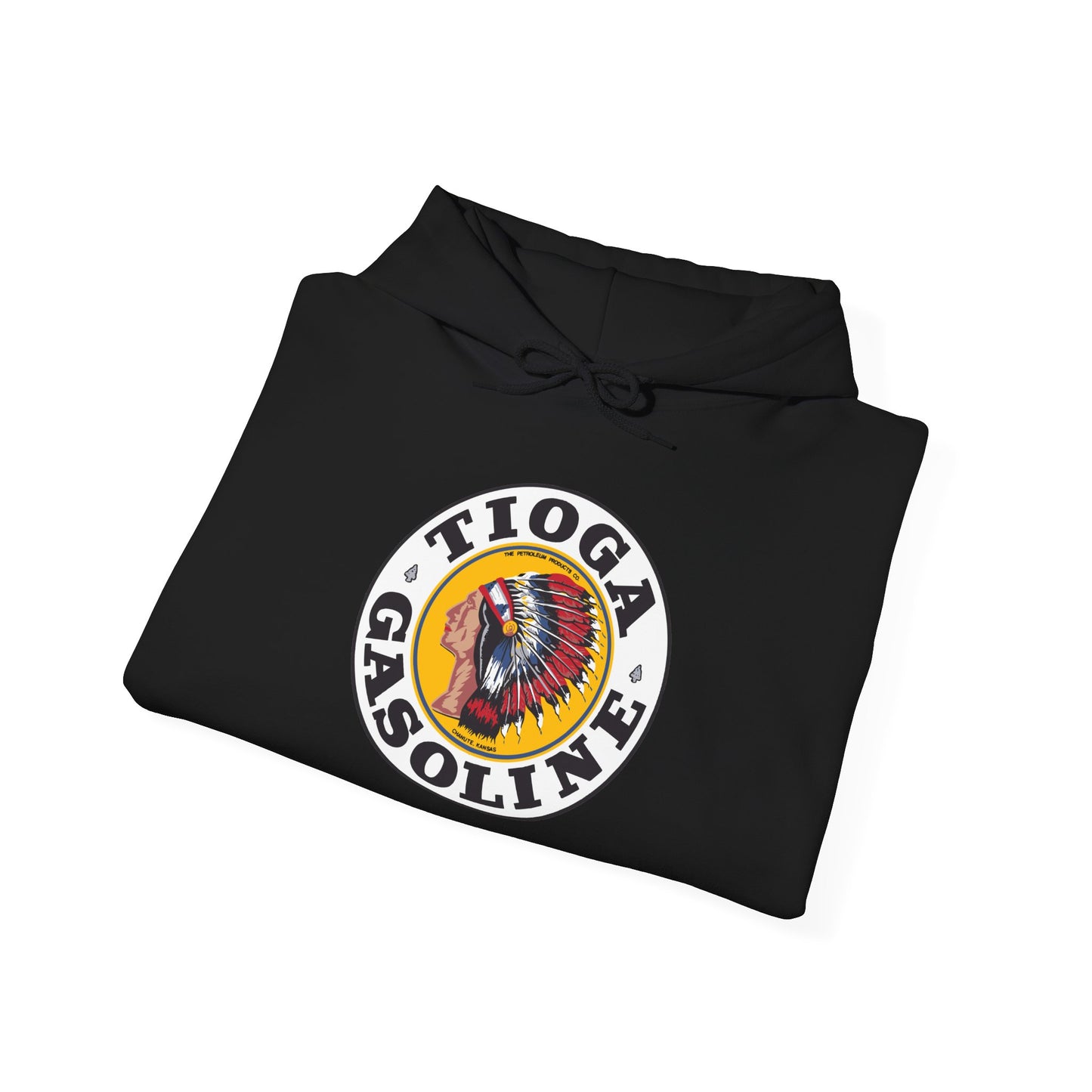Tioga Gasoline Logo Hoodie — Vintage Native Chief Emblem