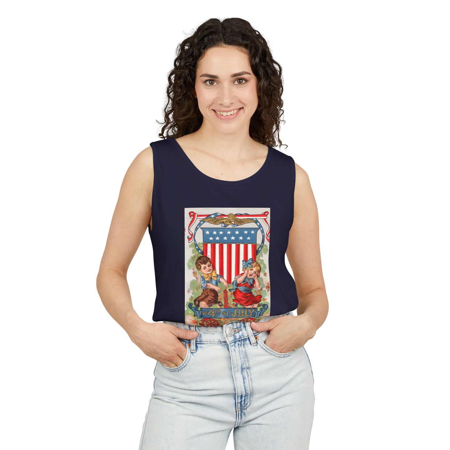 1908 Fourth of July Wagon Tank Top — Vintage Patriotic Postcard Art | The Faded Label Co.