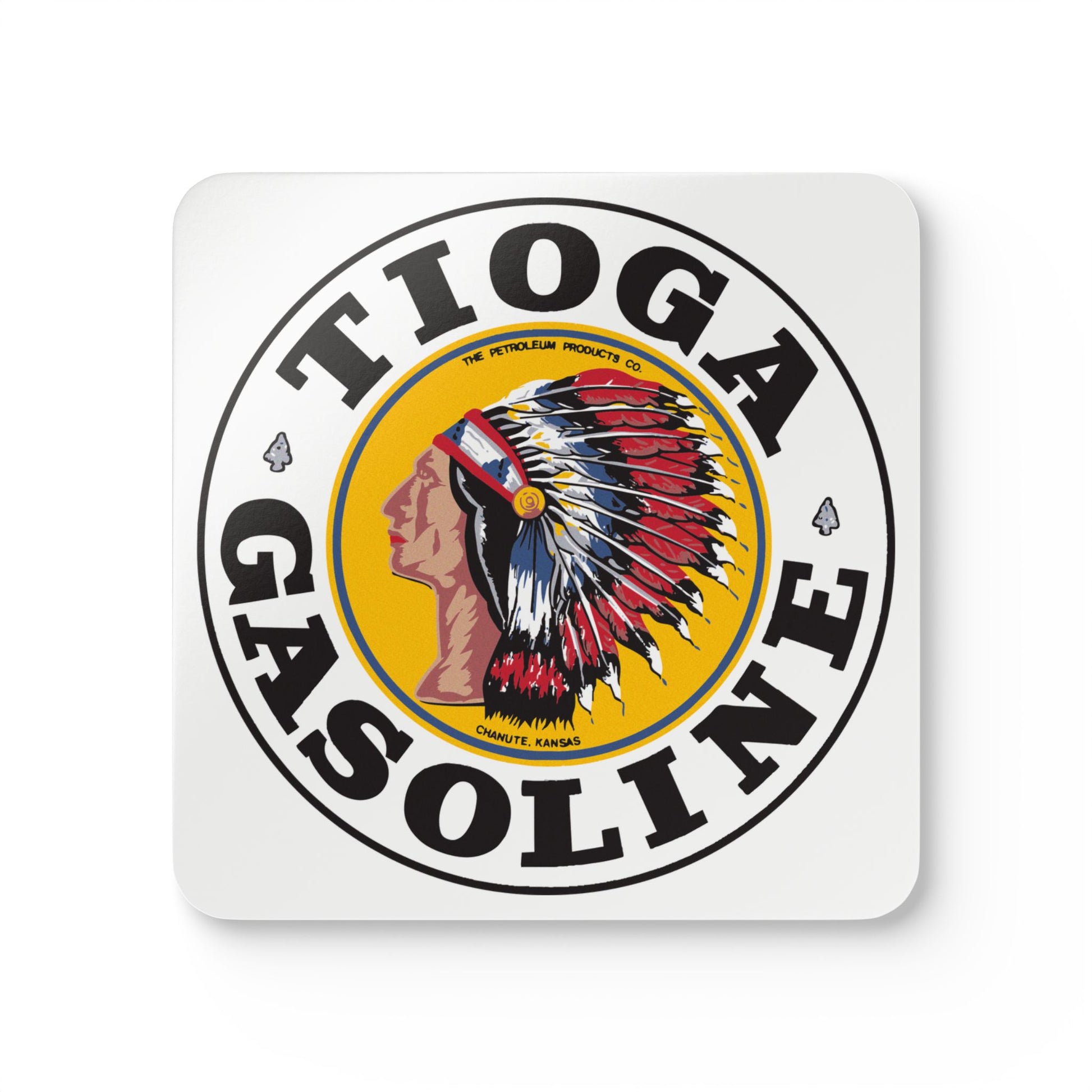 Tioga Gasoline ceramic coaster set — vintage petroliana gift — The Faded Label Co.