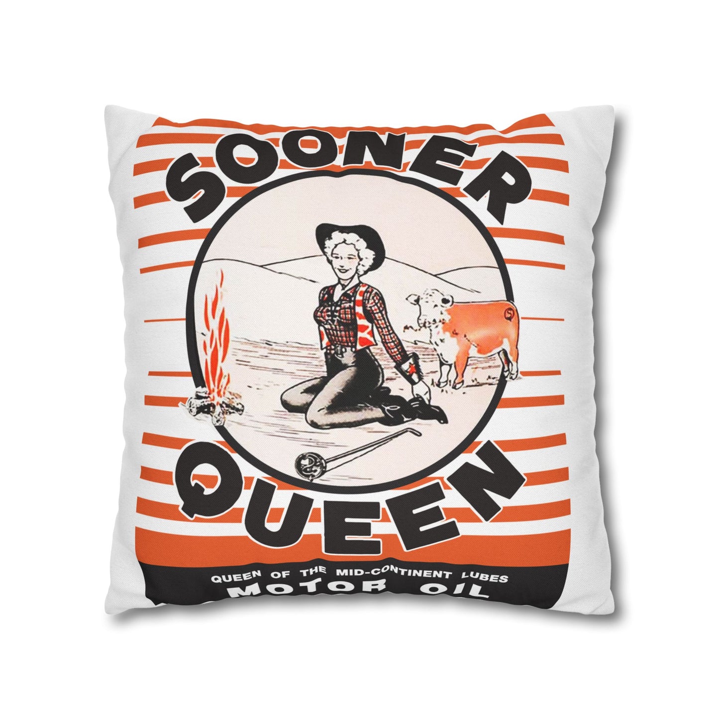 Sooner Queen Square Pillowcase — Retro Cowboy Cowgirl Vintage Western Accent Pillow