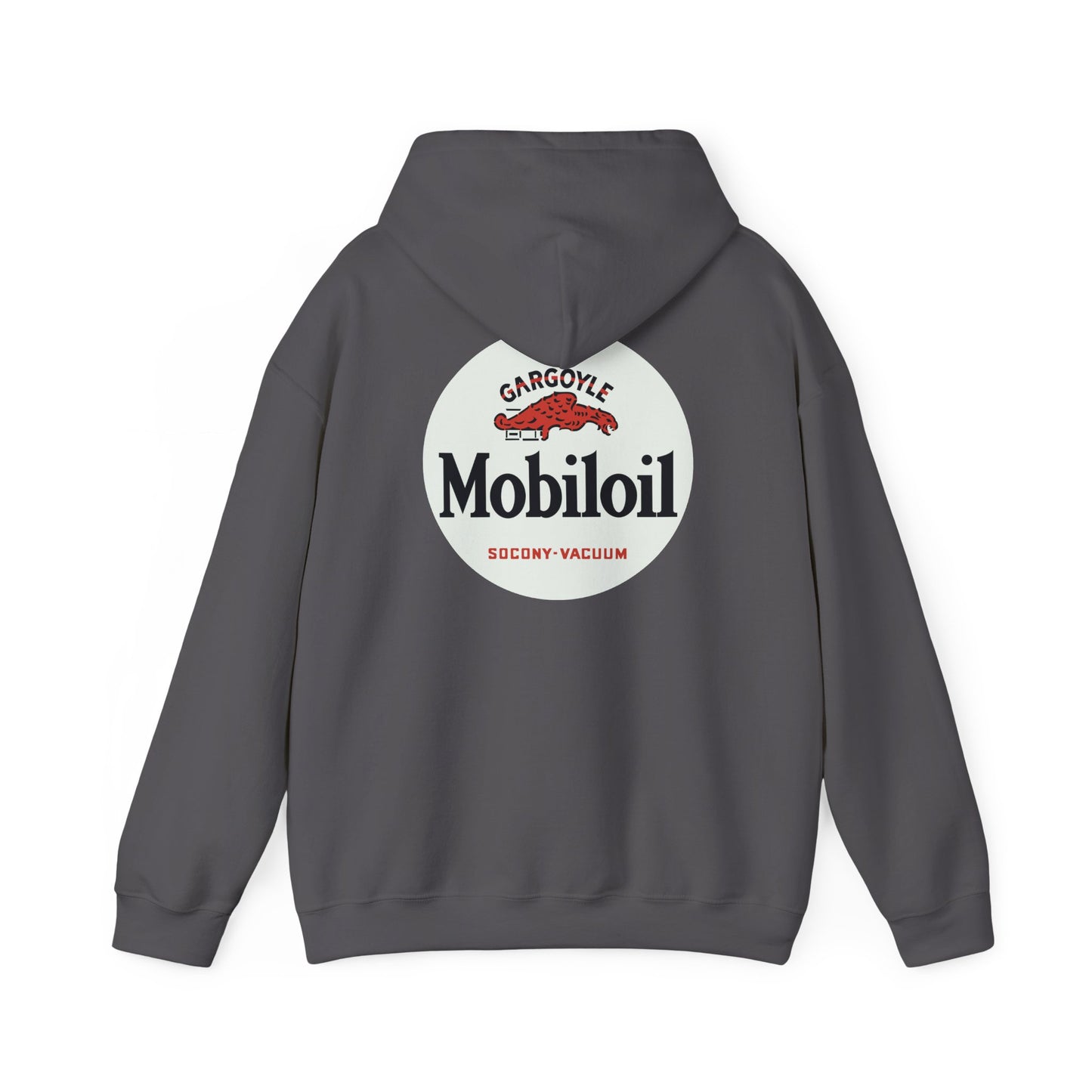 Mobiloil Logo Hoodie — Vintage Gargoyle Motor Oil Graphic Sweatshirt