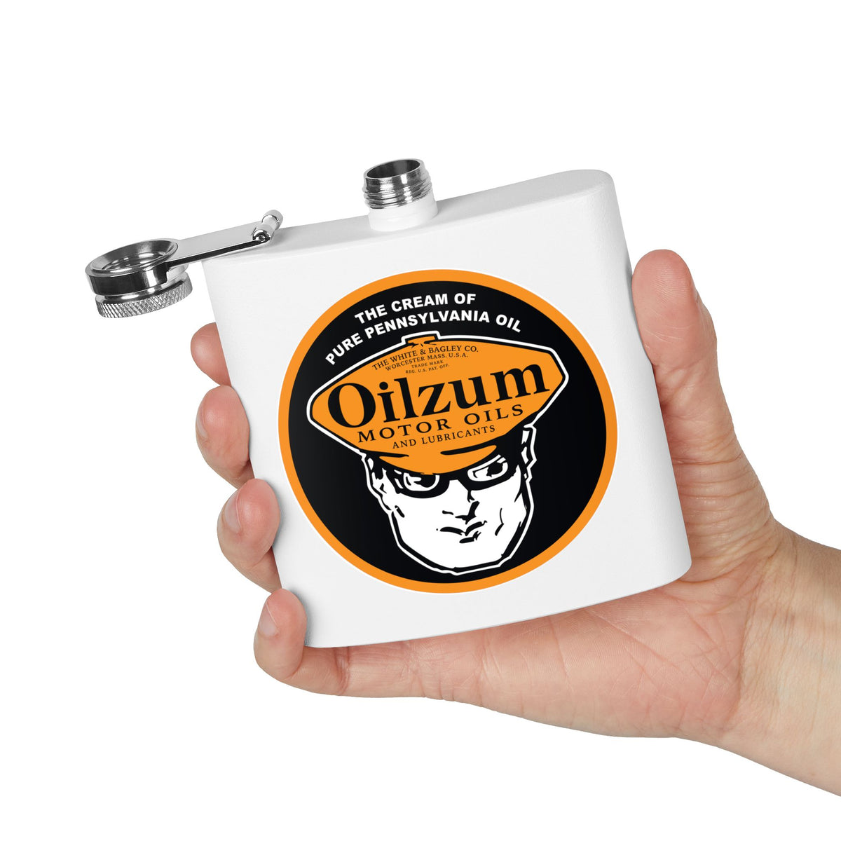 Oilzum Flask — Vintage Racing Motor Oil Petroliana Gift | The Faded Label Co.