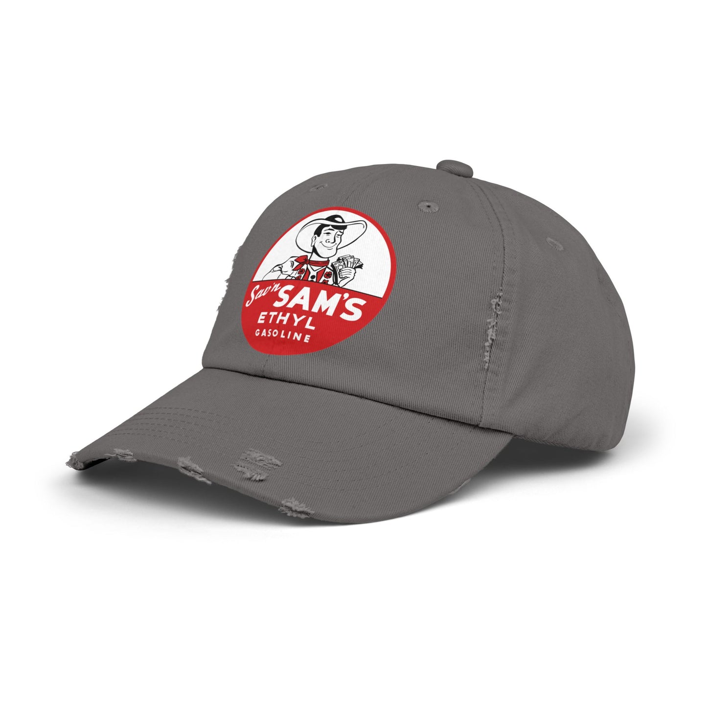 sams ethyl Distressed Gasoline Logo Cap — "Sam's Ethyl" Vintage Trucker Hat