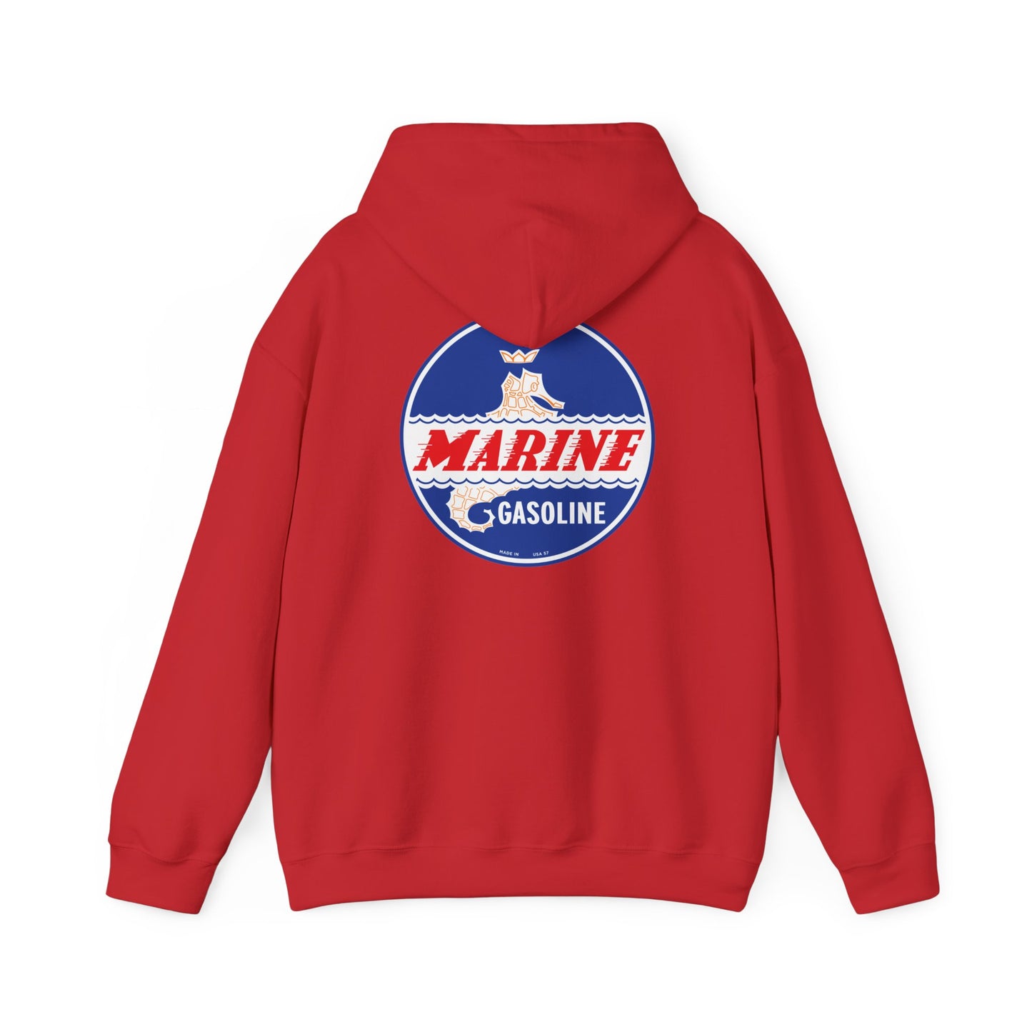 Marine Gasoline Logo Hoodie — Retro Nautical Engine Club Sweatshirt