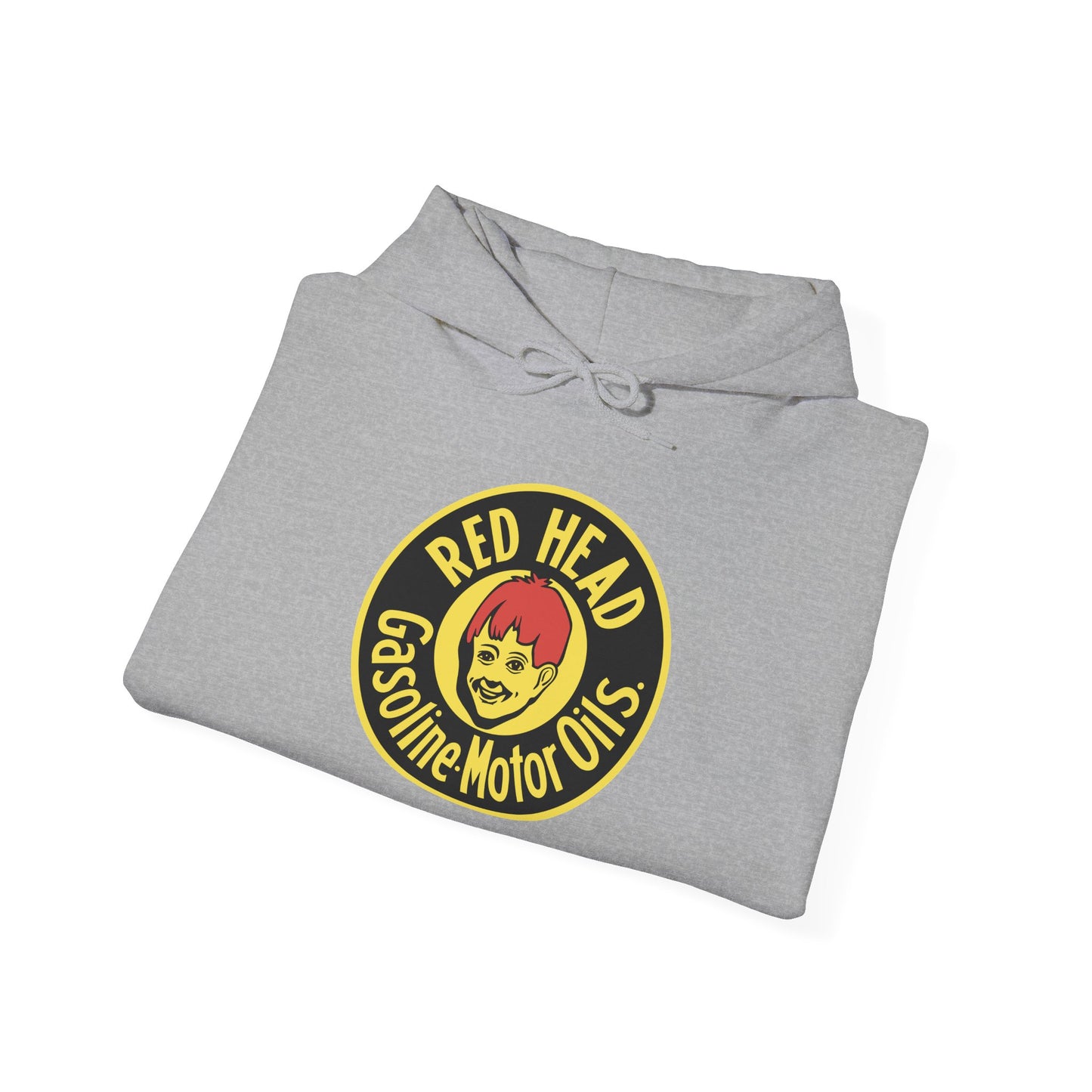 Red Head Gasoline Logo Hoodie — Vintage Automotive Graphic Sweatshirt