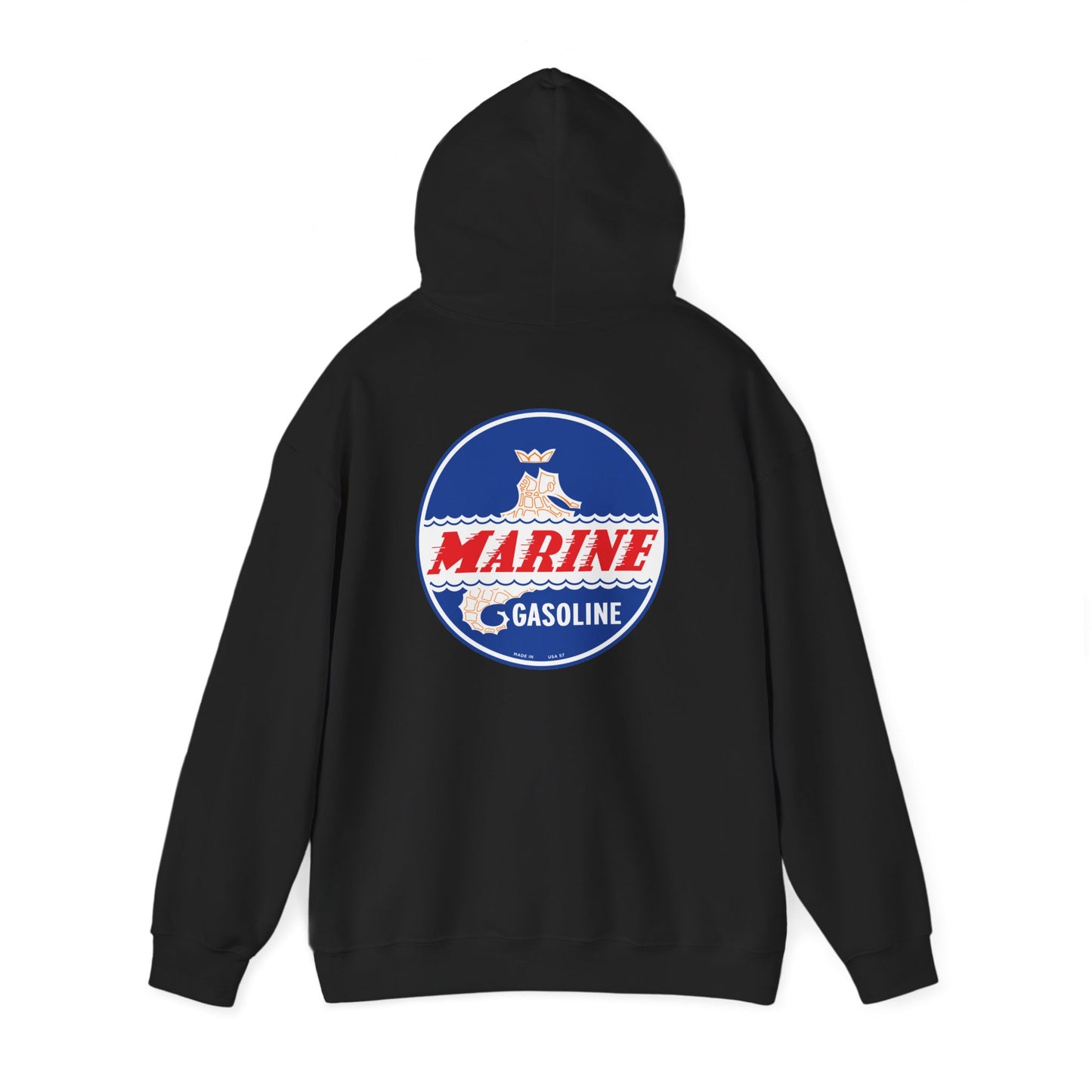 Marine Gasoline Logo Hoodie — Retro Nautical Engine Club Sweatshirt