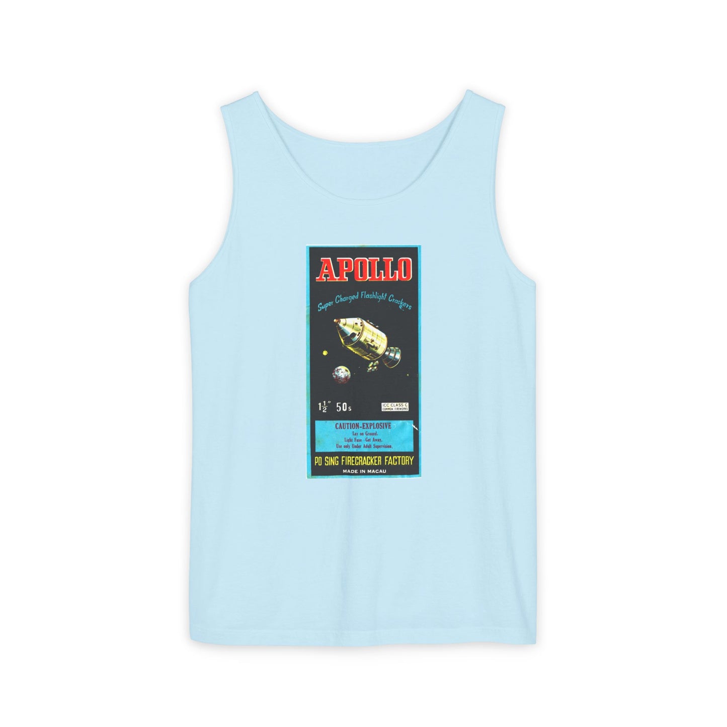 Apollo Firecrackers tank top crimson — vintage firecracker label graphic — The Faded Label Co.