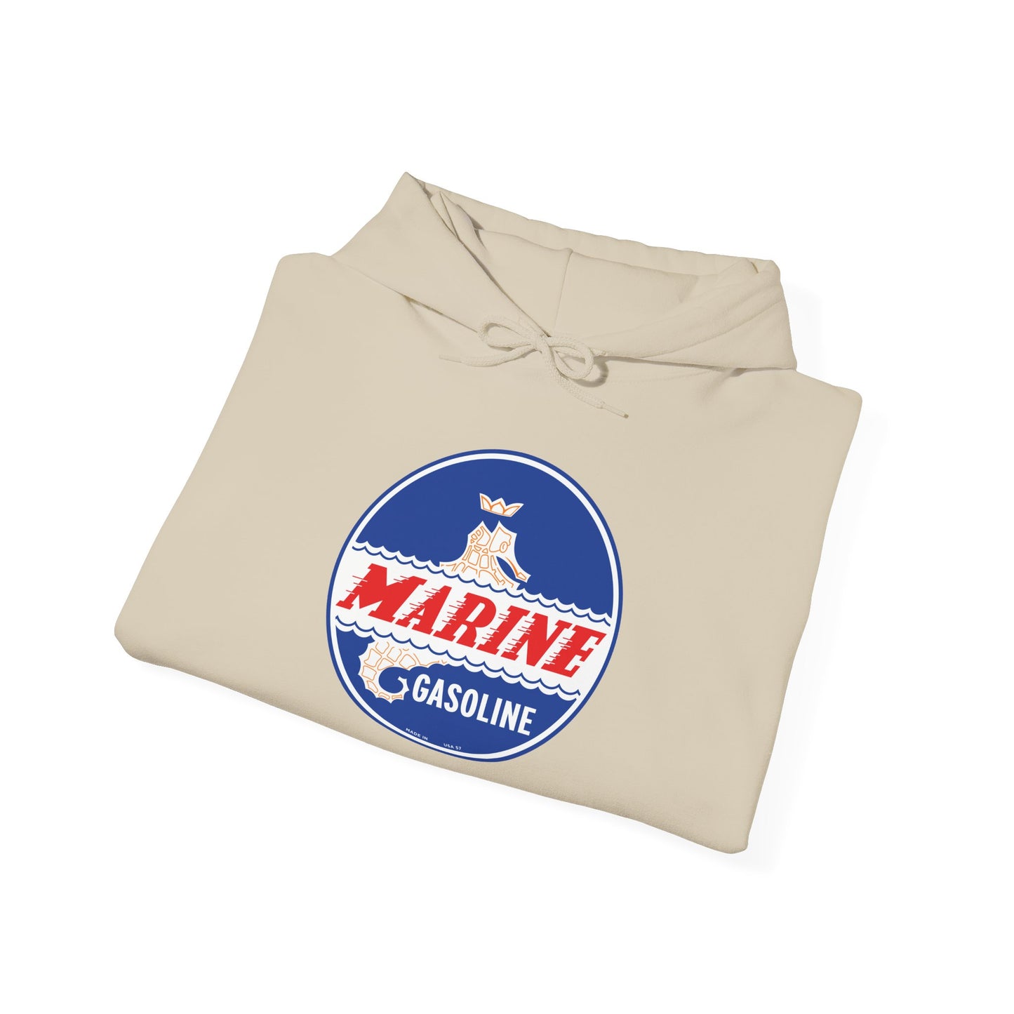 Marine Gasoline Logo Hoodie — Retro Nautical Engine Club Sweatshirt