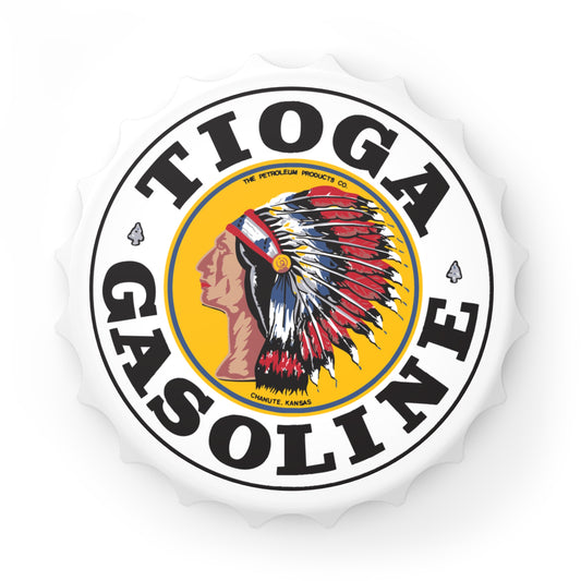 Tioga Gasoline bottle opener — vintage petroliana gift — The Faded Label Co.