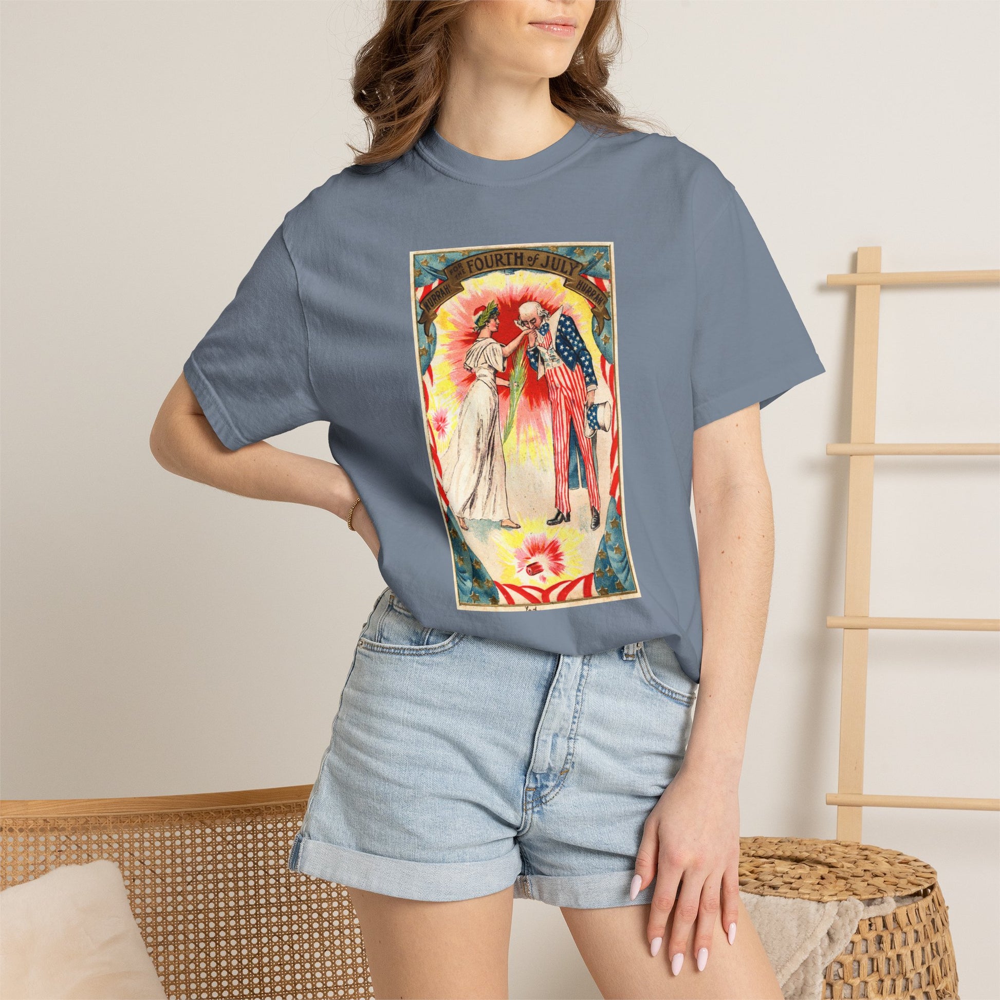 Uncle Sam and Columbia t-shirt care label — Comfort Colors 1717 vintage tee — The Faded Label Co.