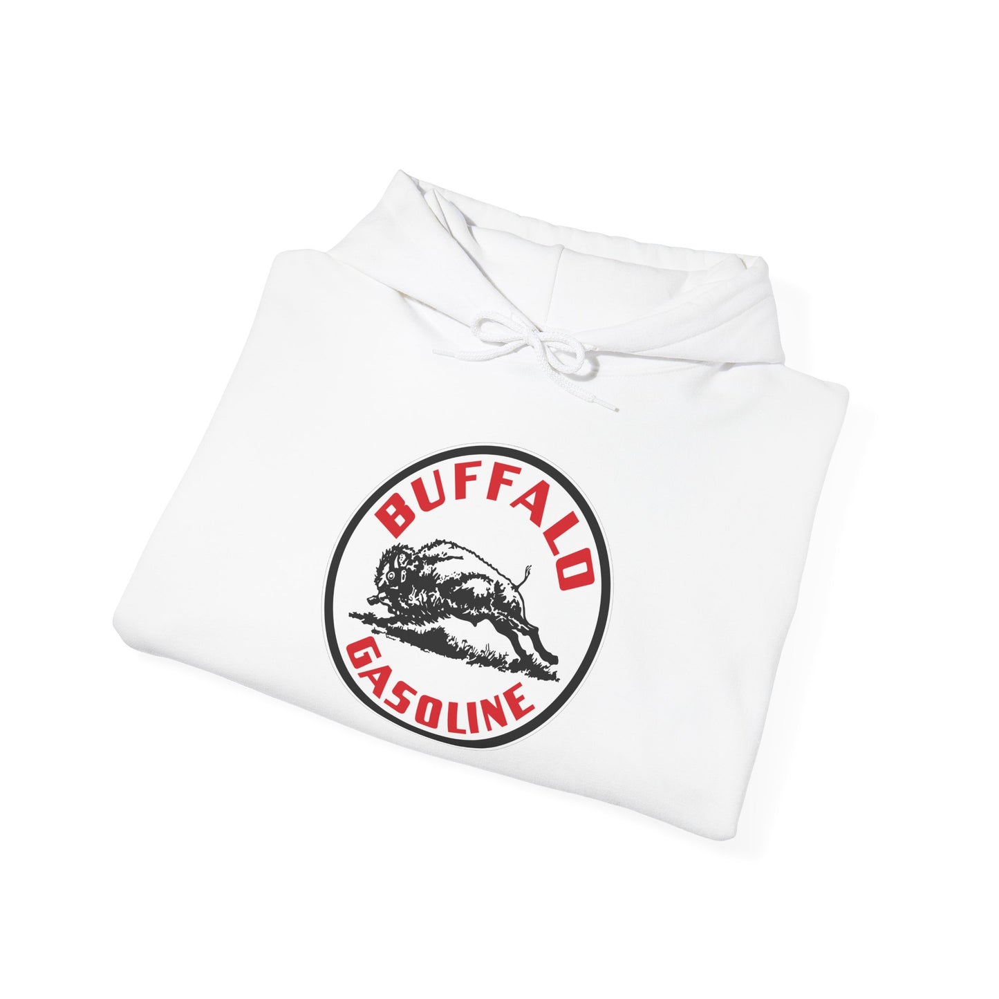 Buffalo Gasoline Retro Logo Hoodie — Vintage Bison Fuel Graphic Sweatshirt