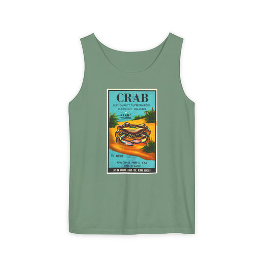 Crab Brand Firecrackers unisex tank top — vintage 4th of July fireworks art — The Faded Label Co.
