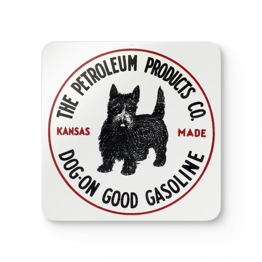 Dog-On Good Gasoline coaster set of 4 — vintage Scottie dog petroliana barware — The Faded Label Co.