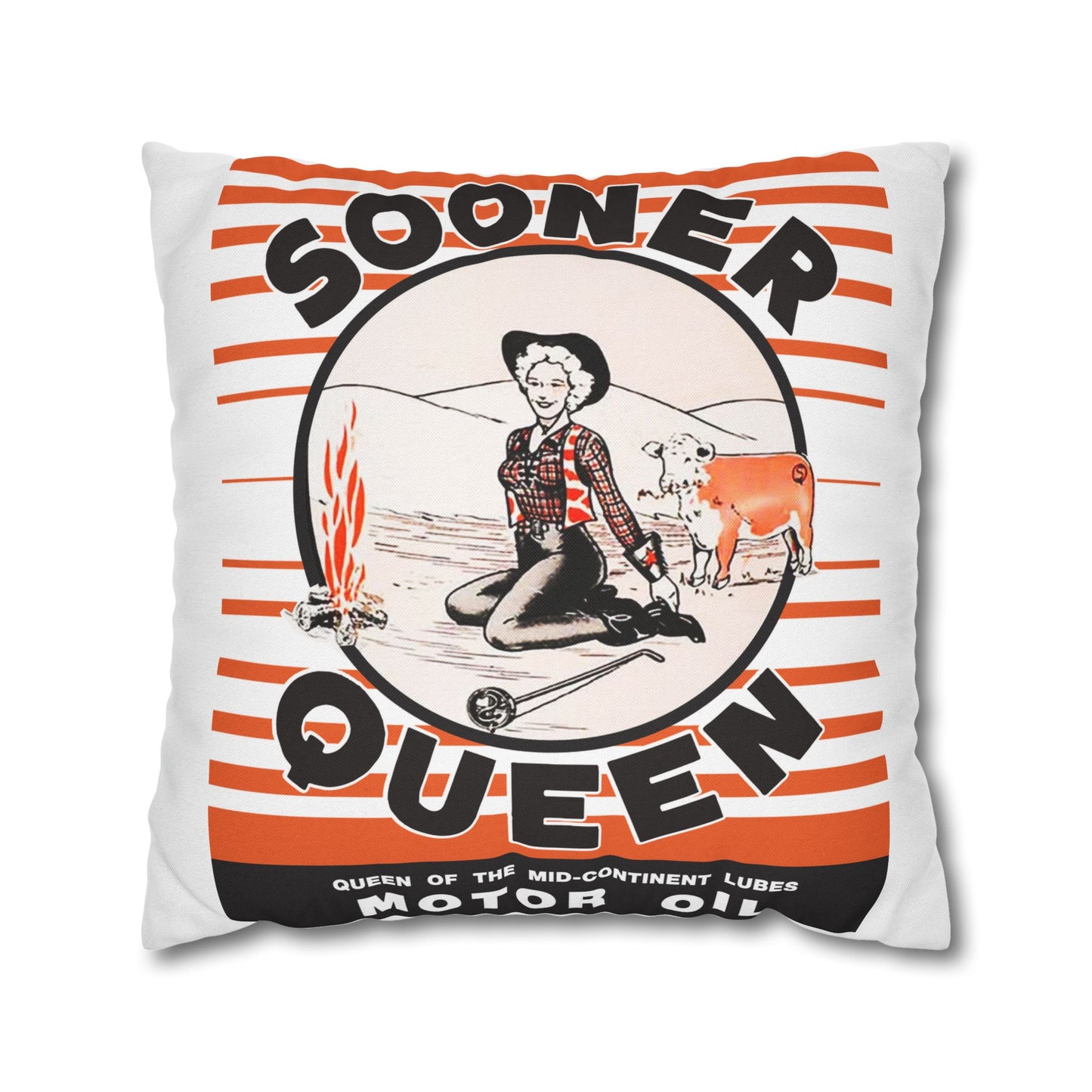 Sooner Queen Square Pillowcase — Retro Cowboy Cowgirl Vintage Western Accent Pillow